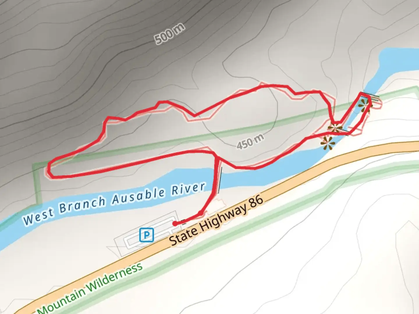 An image depicting the trail West Branch Ausable River - High Falls Loop and its surrounding area.