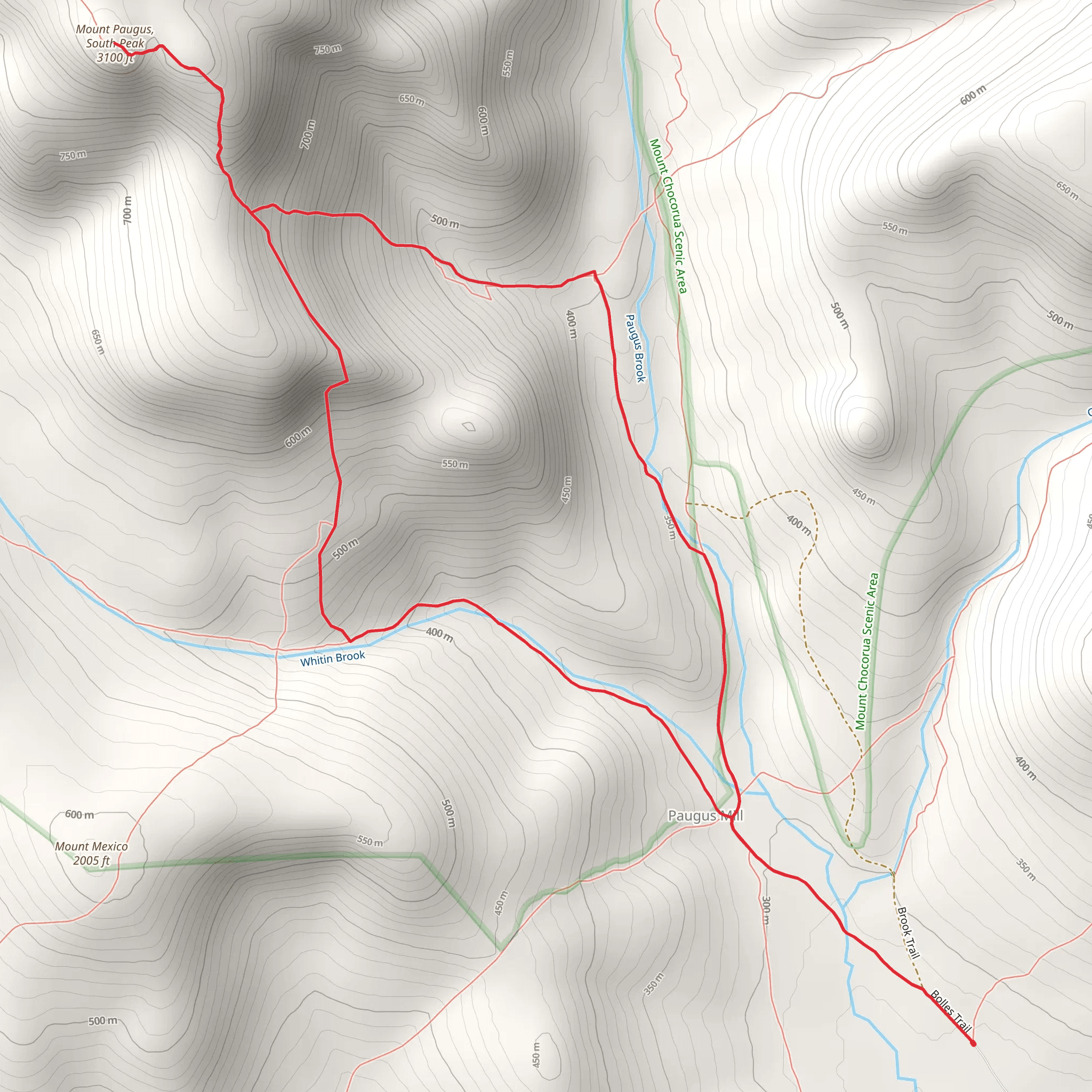 Mount Paugus South Peak Trail mobile static map