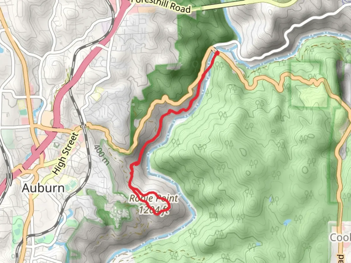 An image depicting the trail Robie Point Loop via ADT and its surrounding area.