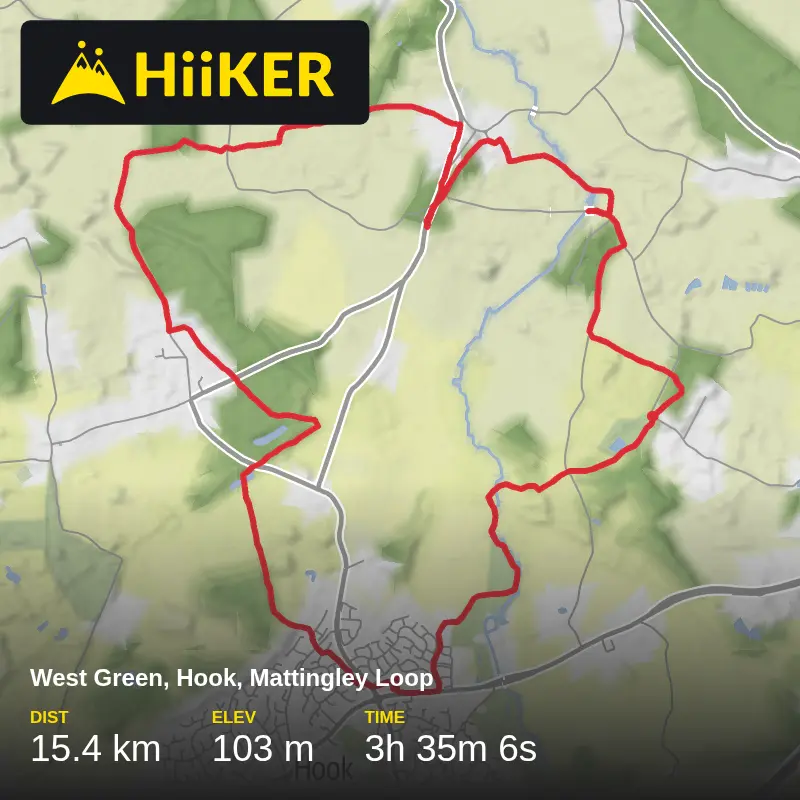 A map preview of the recording West Green, Hook, Mattingley Loop.