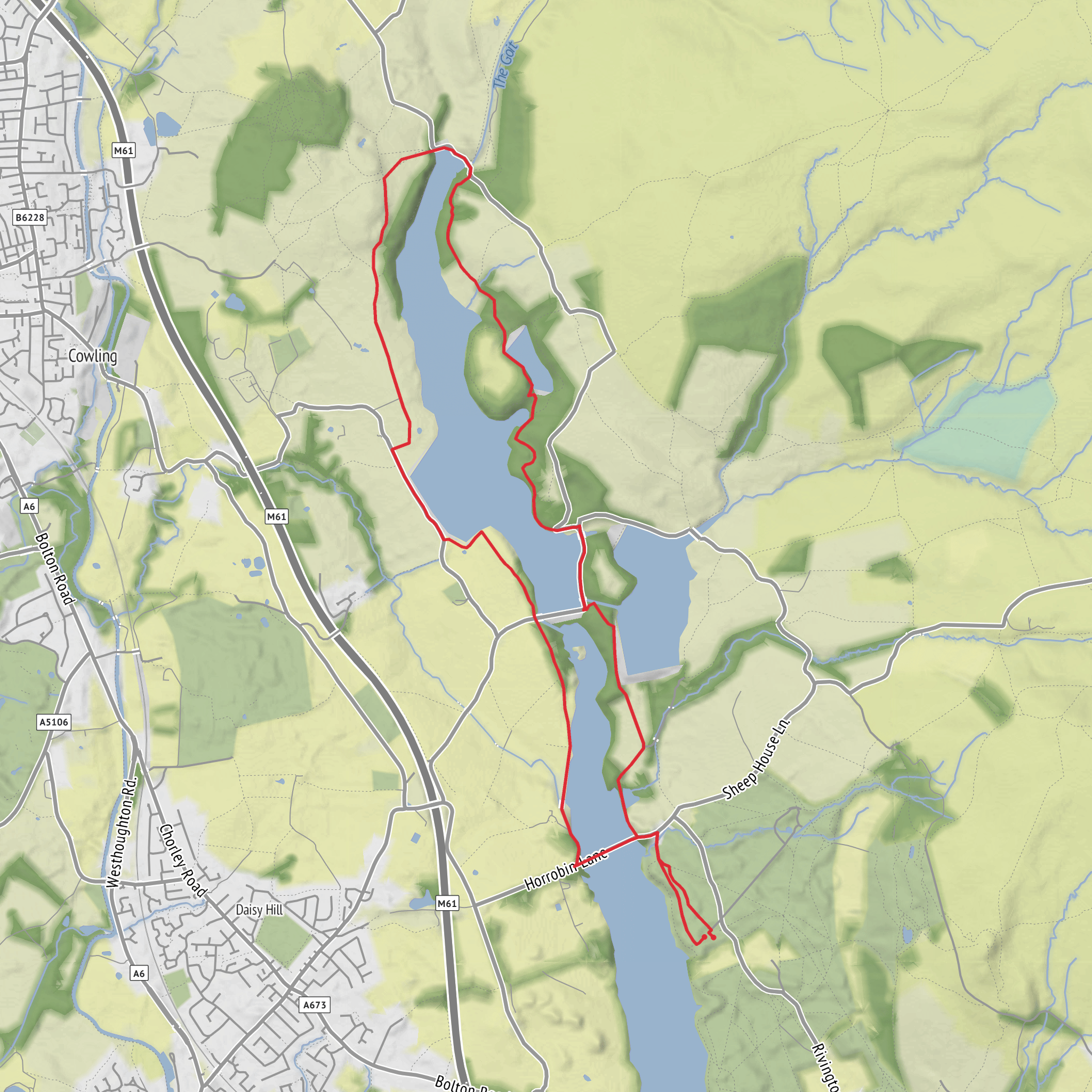 Round Rivington and Anglezarke Reservoir Loop mobile static map
