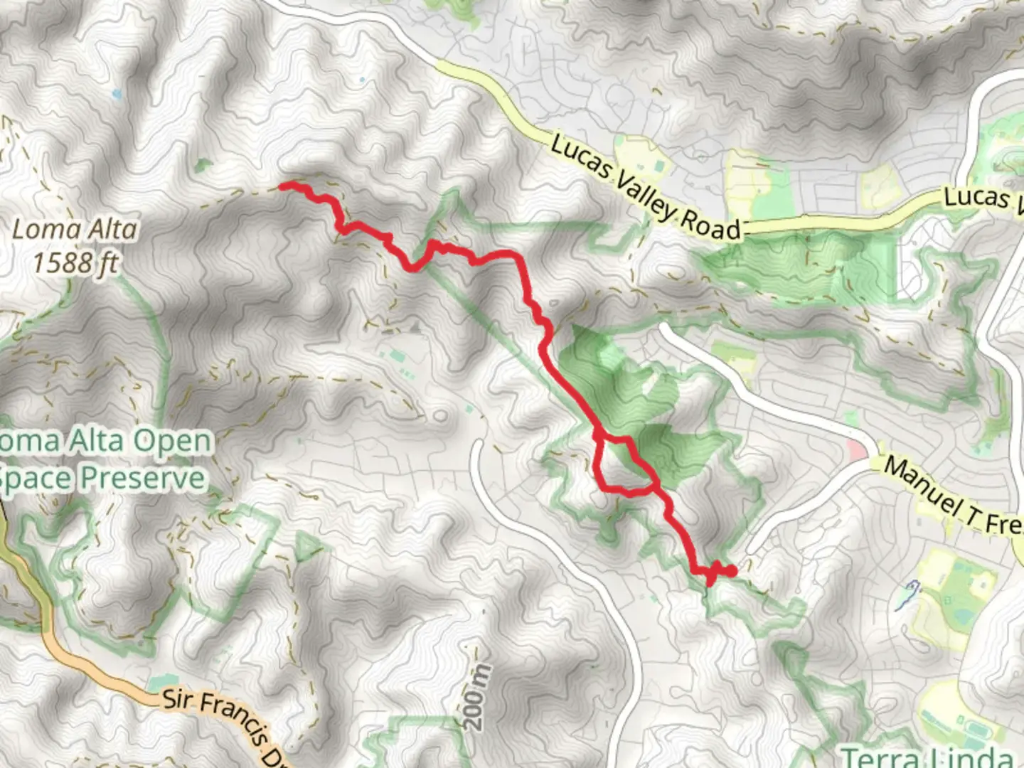 An image depicting the trail Luz Ranch Fire Road Trail and its surrounding area.