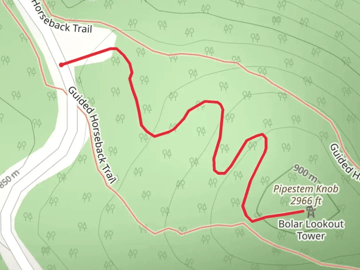 An image depicting the trail Pipestem Knob Trail and its surrounding area.