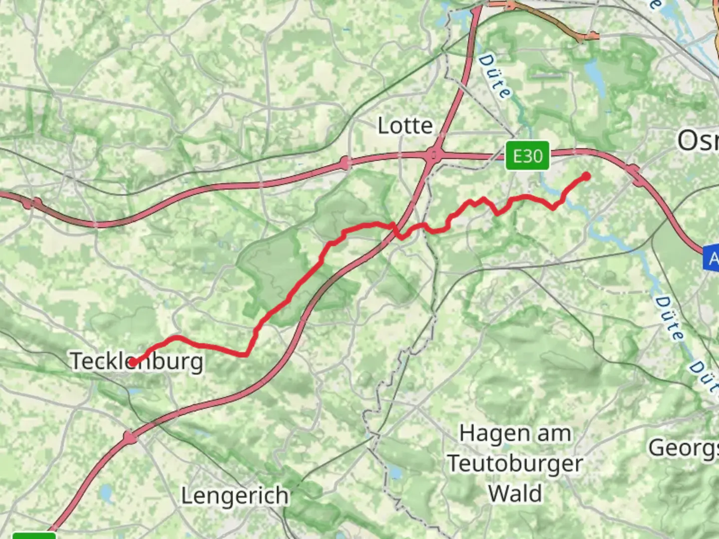 An image depicting the trail Hellern to Tecklenburg Walk and its surrounding area.