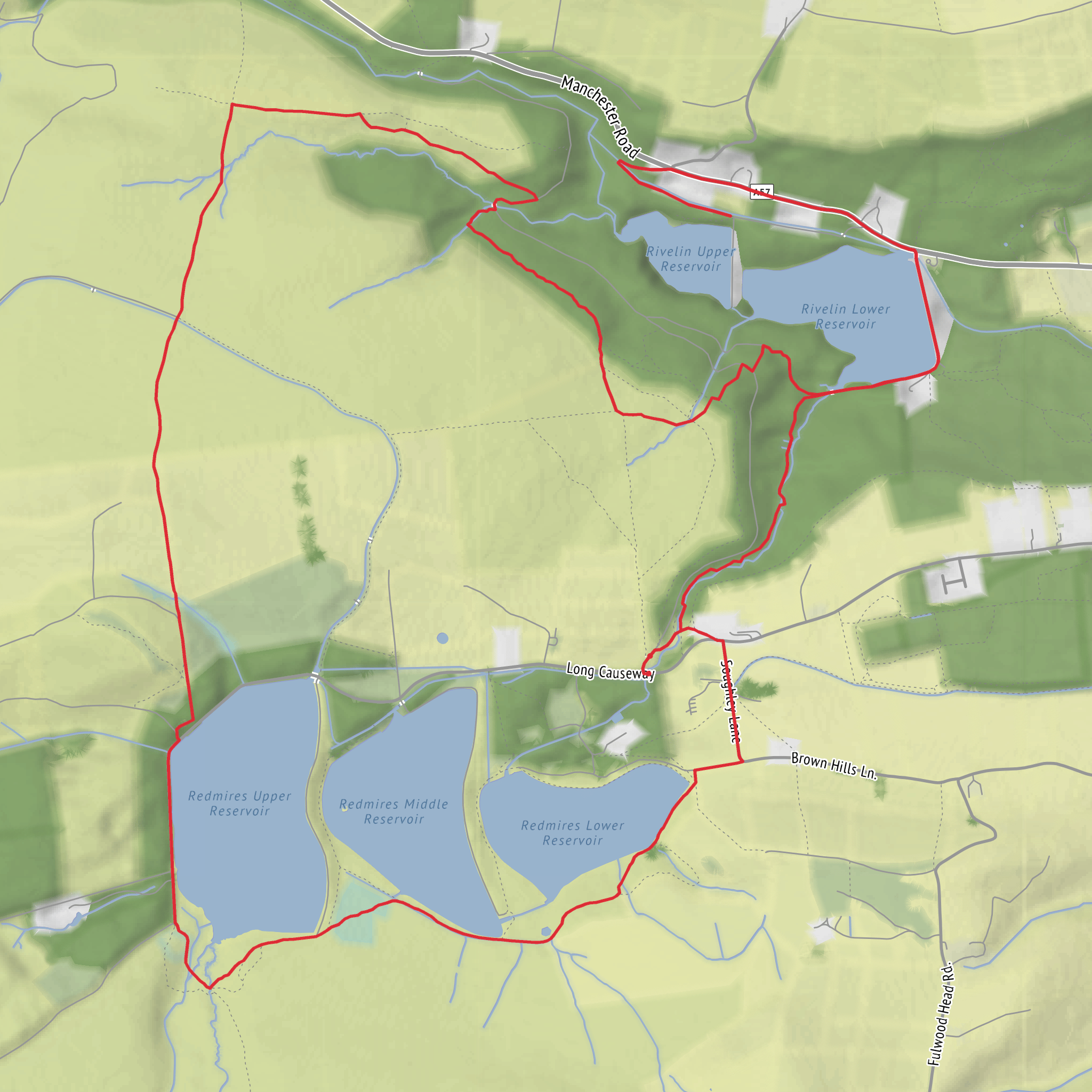 Wyming Brook Nature Reserve and Redmires Reservoirs Loop mobile static map