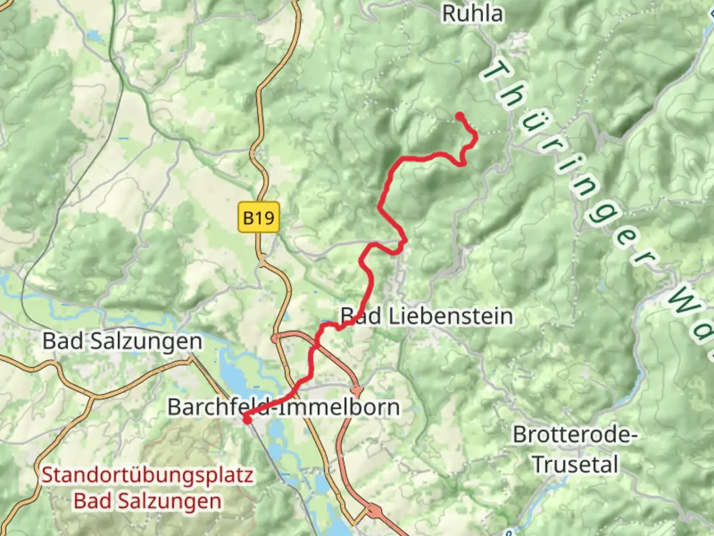 An image depicting the trail Immelborn to Ehrenmal Glockner Walk and its surrounding area.