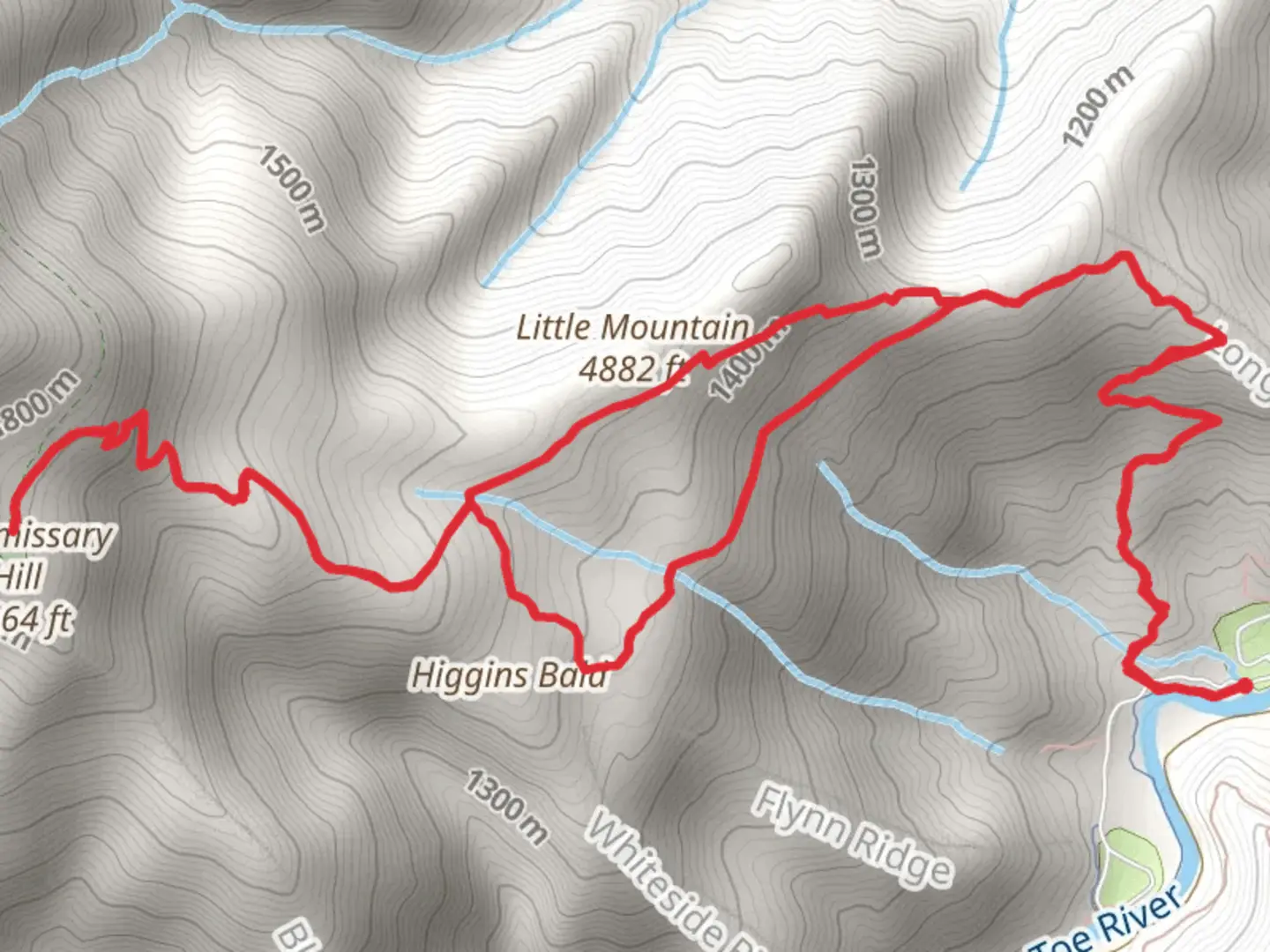 An image depicting the trail Little Mountain and Commissary Hill via Mount Mitchell Trail and its surrounding area.