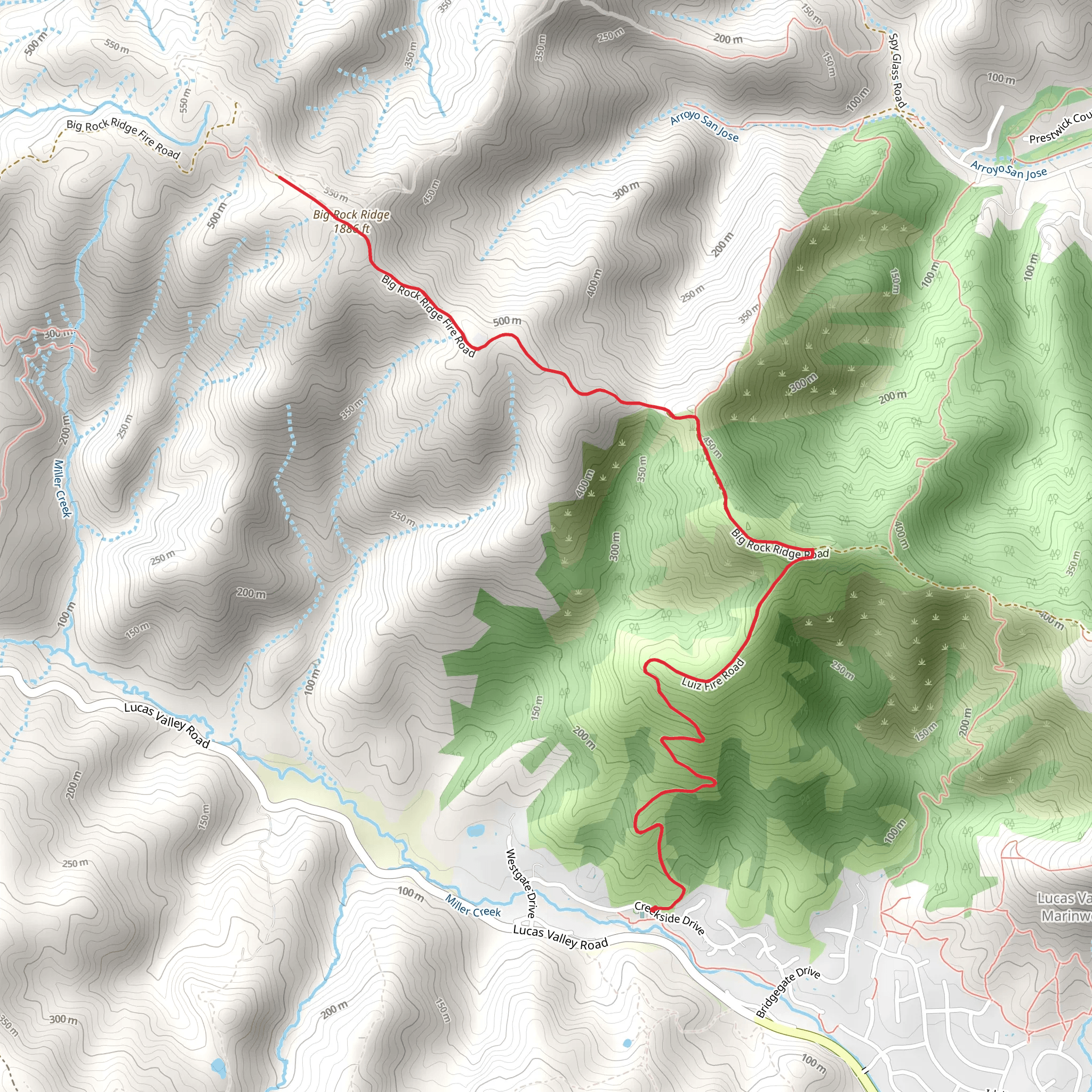 Big Rock Ridge via Luiz Fire Road mobile static map