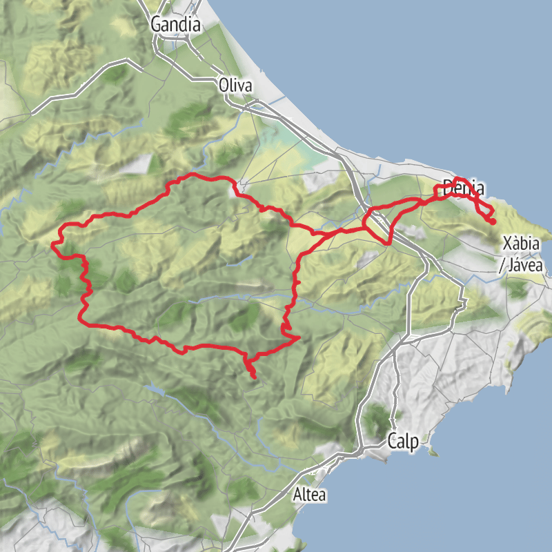 A map preview of the recording Dénia Road Cycling.