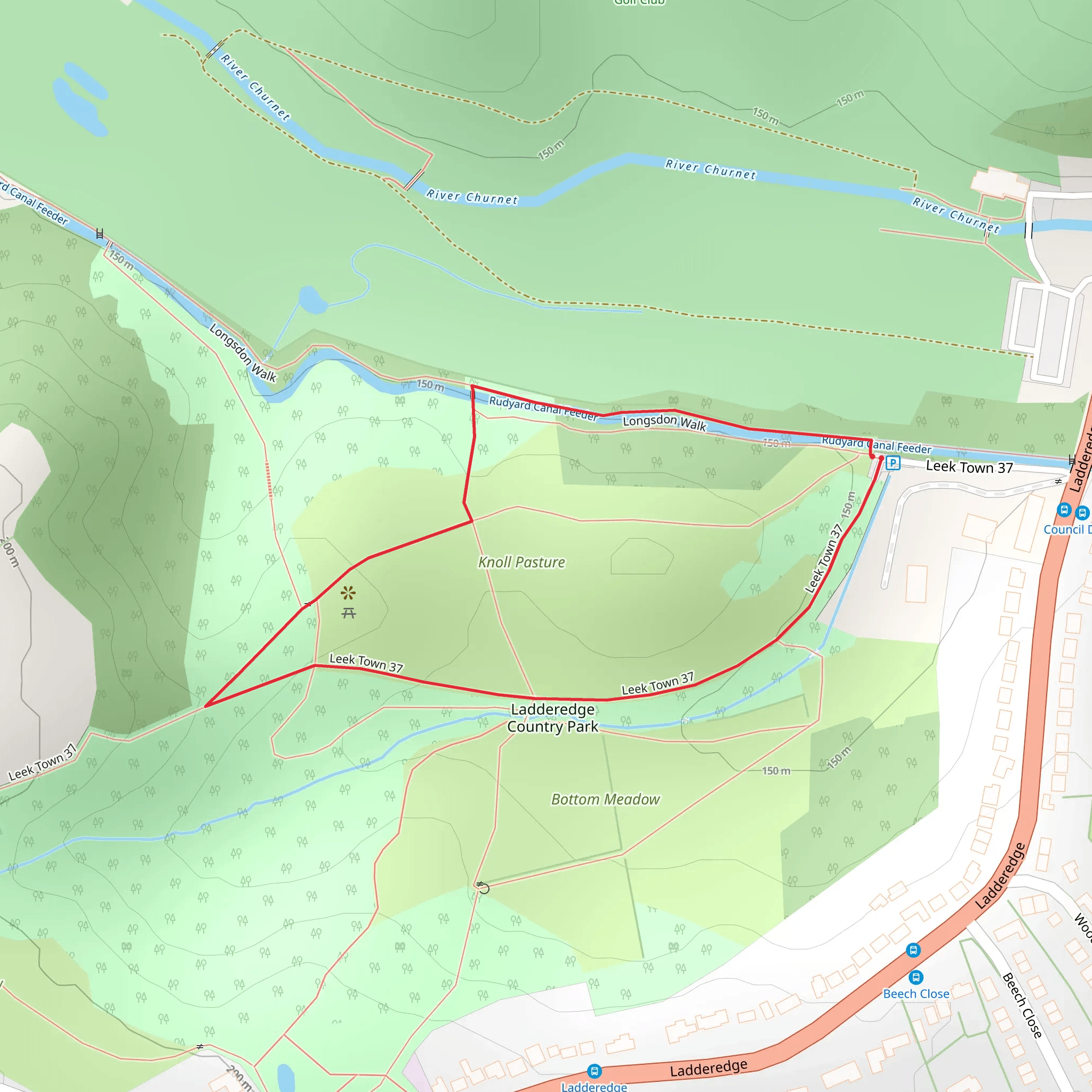 Ladderedge Country Park Loop mobile static map