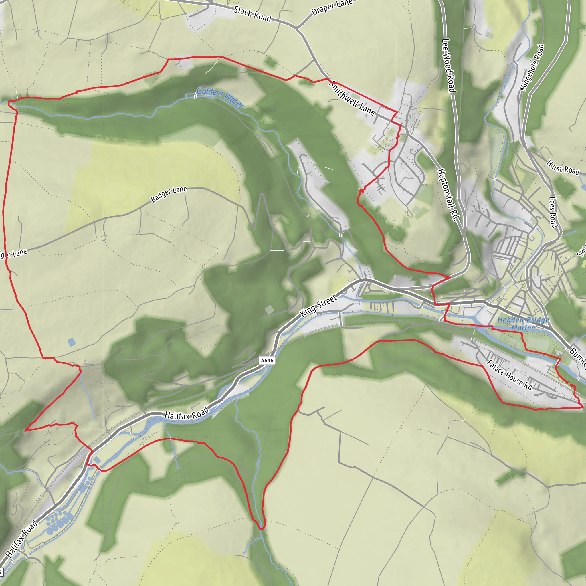 Hebble End, Callis Wood, Pry Hill, Bob Wood and Mytholm Loop mobile static map