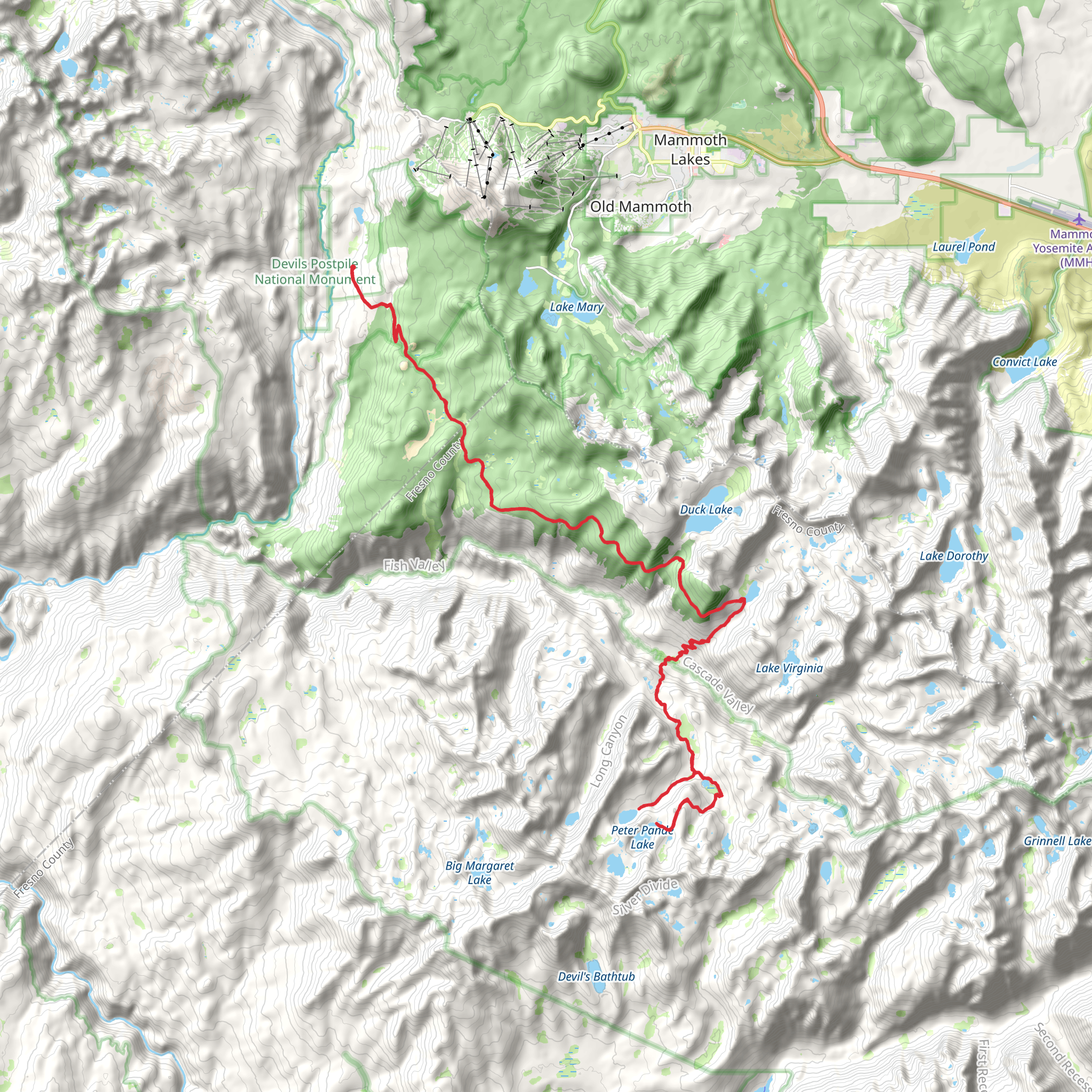 Olive Lake and Peter Pande Lake via John Muir Trail mobile static map