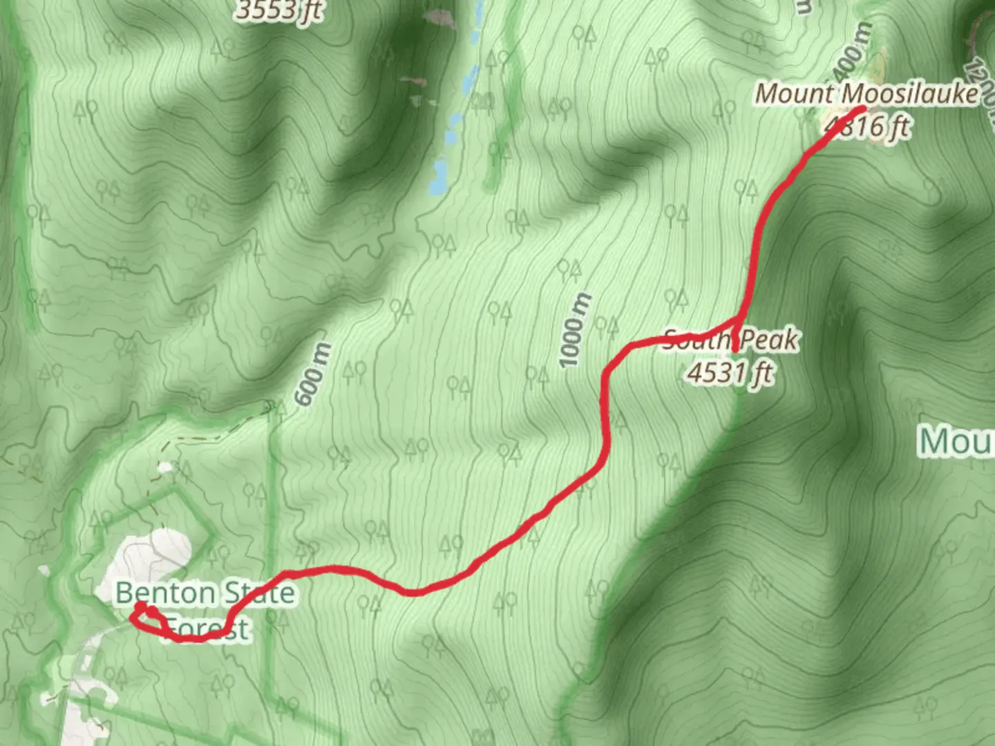 An image depicting the trail South Peak and Mount Moosilauke and its surrounding area.