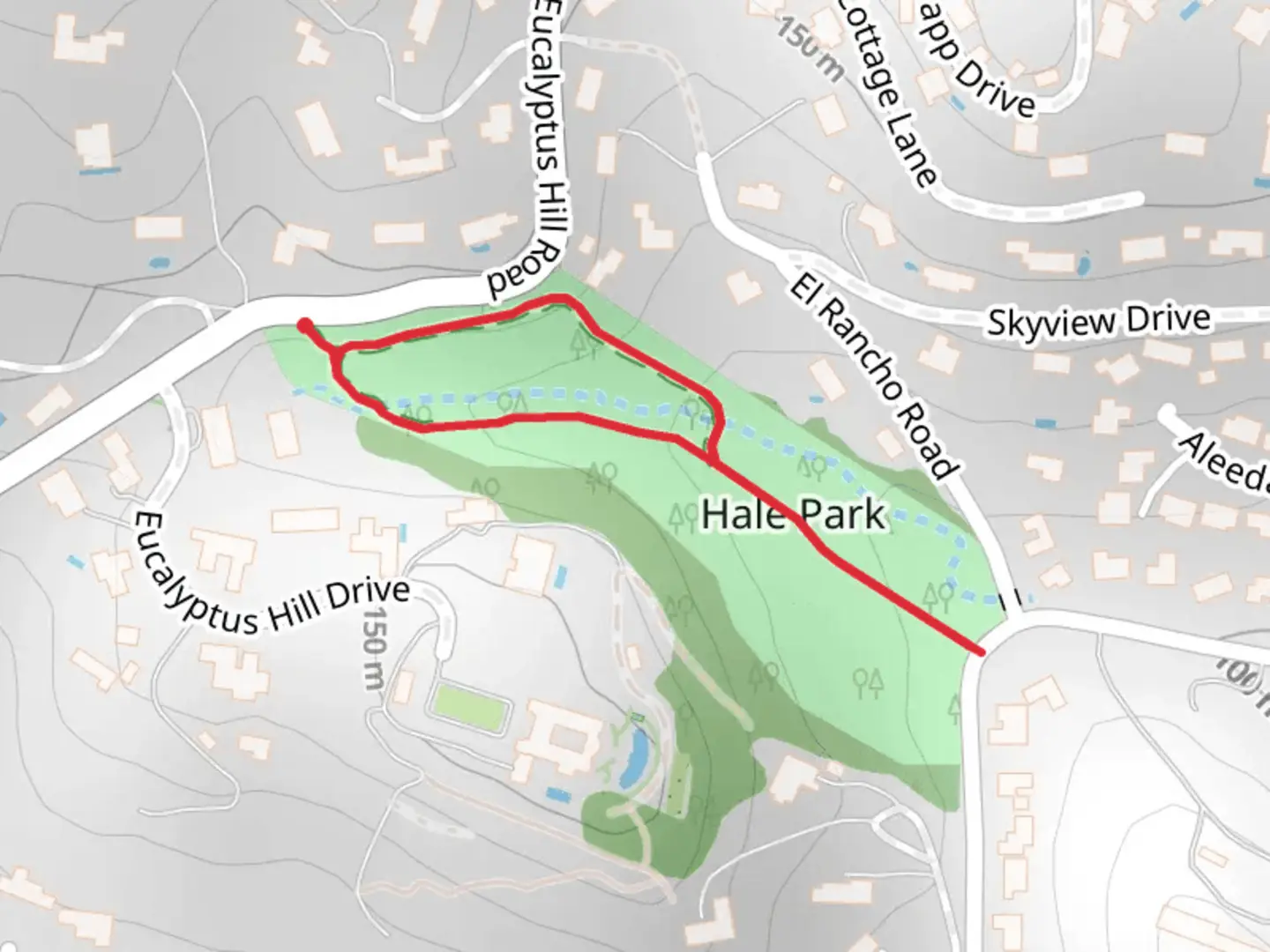 An image depicting the trail Hale Park Loop and its surrounding area.