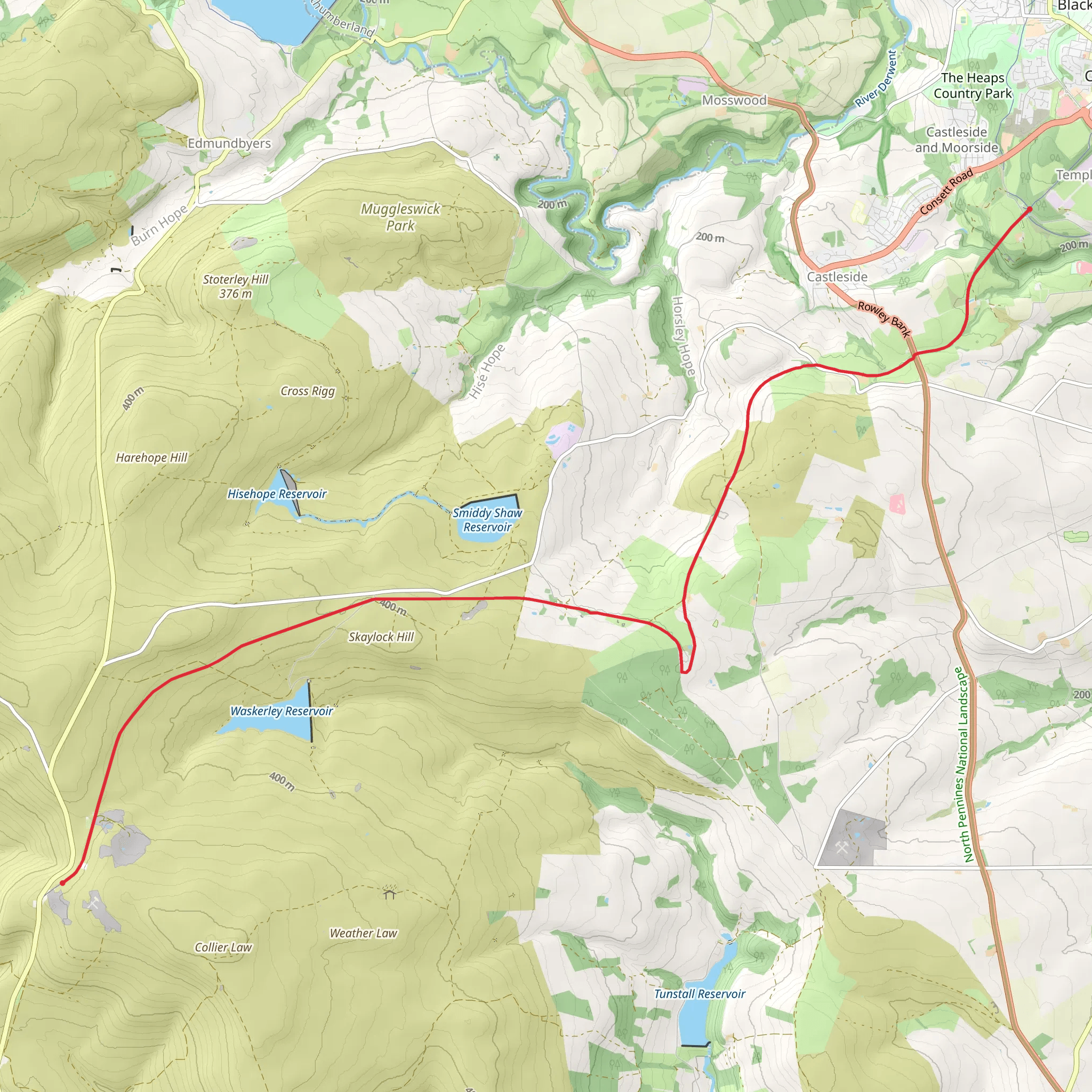 Round Hill, Whitehall Moss and Hownsgill Viaduct via Waskerly Way mobile static map