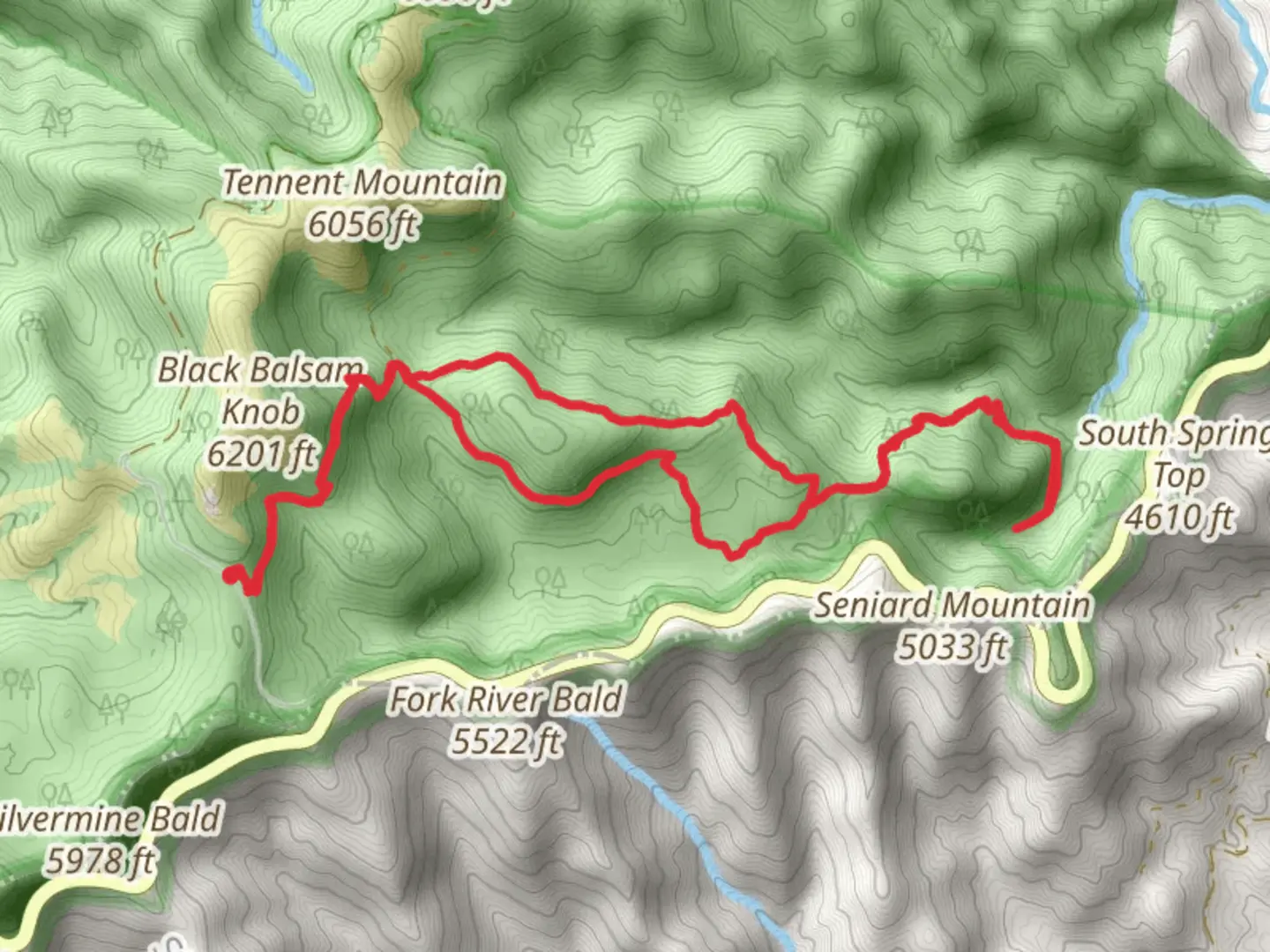 An image depicting the trail Mountains-to-Sea and Graveyard Ridge Loop Trail and its surrounding area.