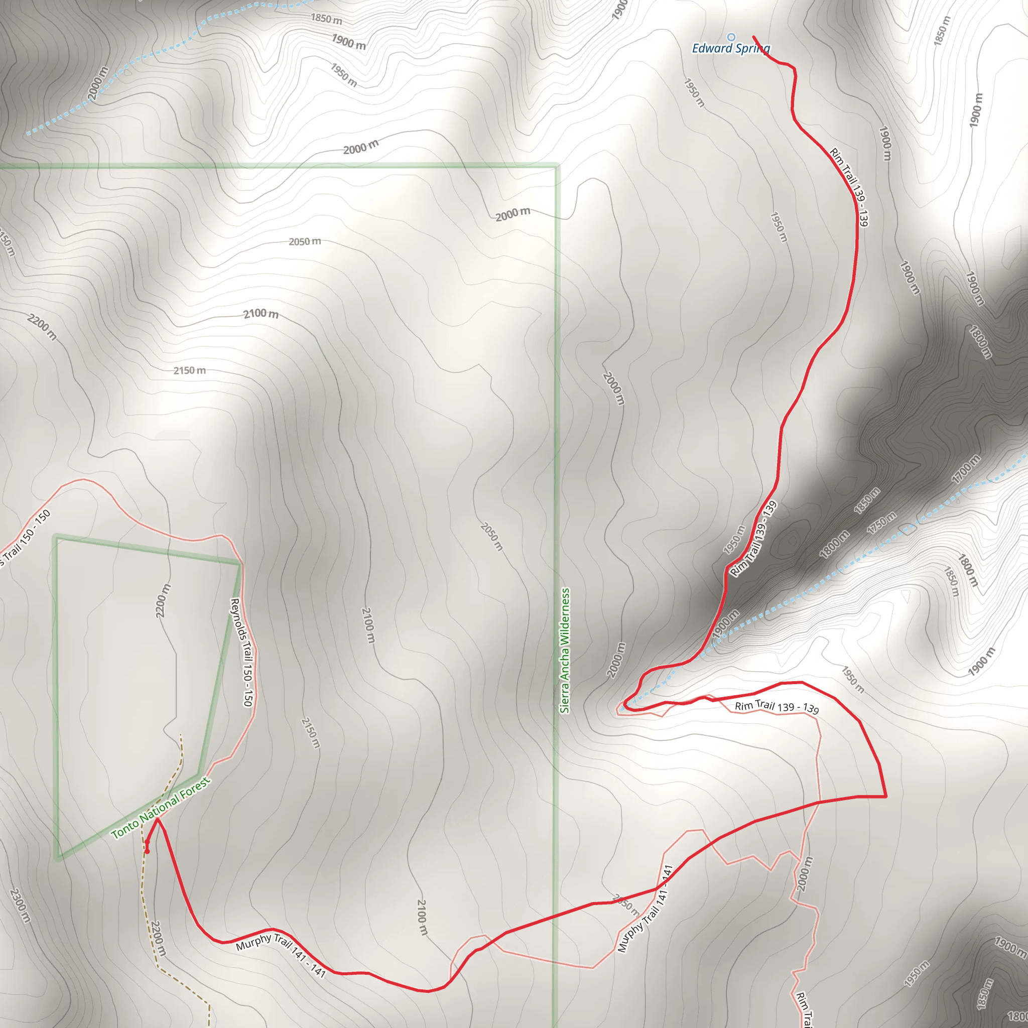 Edward Spring via Rim Trail and Murphy Trail mobile static map