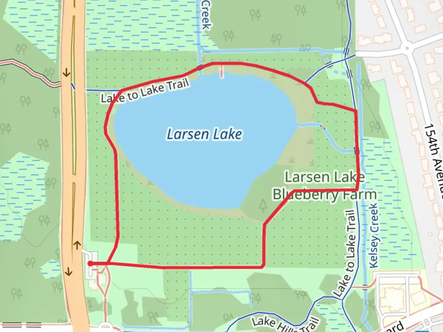 An image depicting the trail Larsen Lake Loop and its surrounding area.