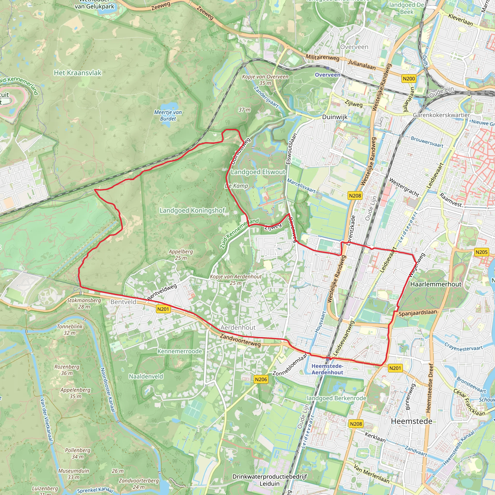 Kraantje Lek and Kievitenvlak via Visserspad and Blinkertpad mobile static map