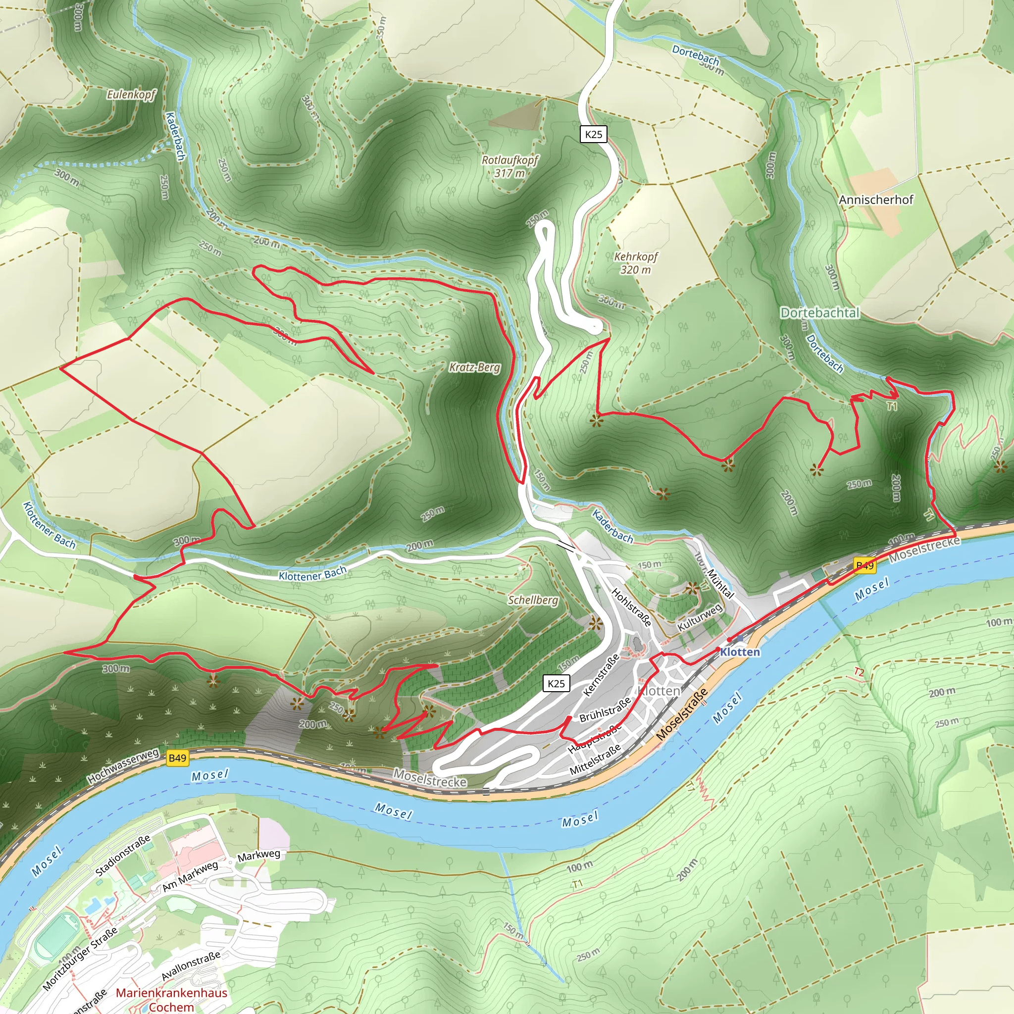 Klottener Bach and Mosel via Moselhoehenweg mobile static map