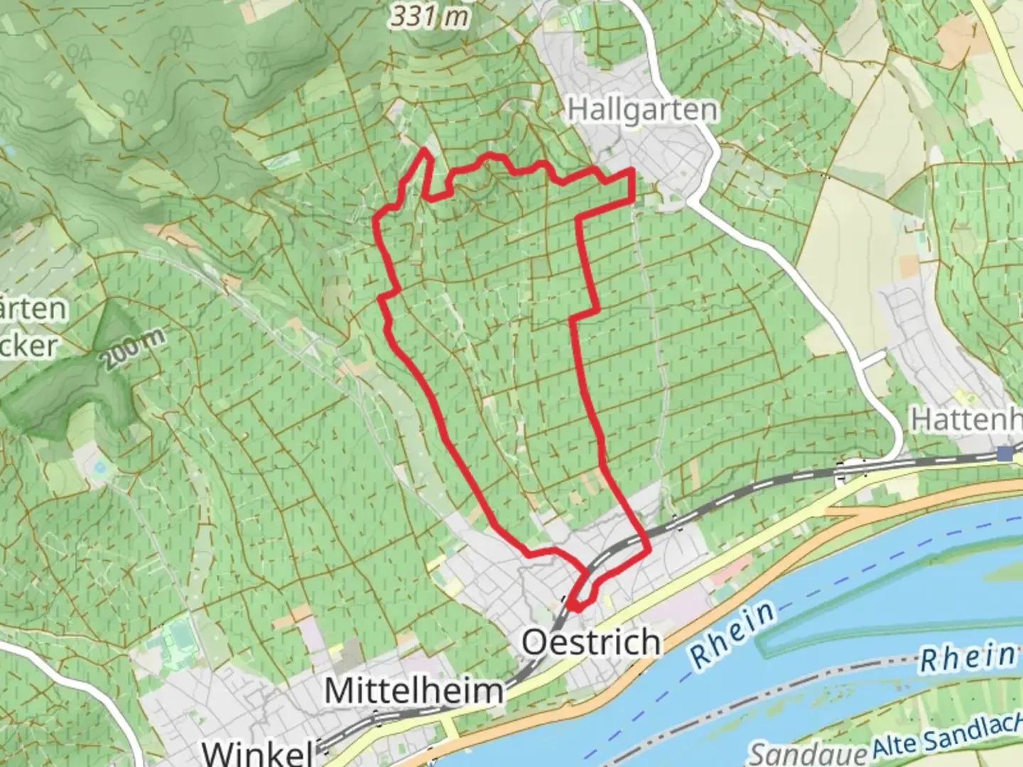 An image depicting the trail Rheingausport Tour Piffche and Gipfelbuch and its surrounding area.