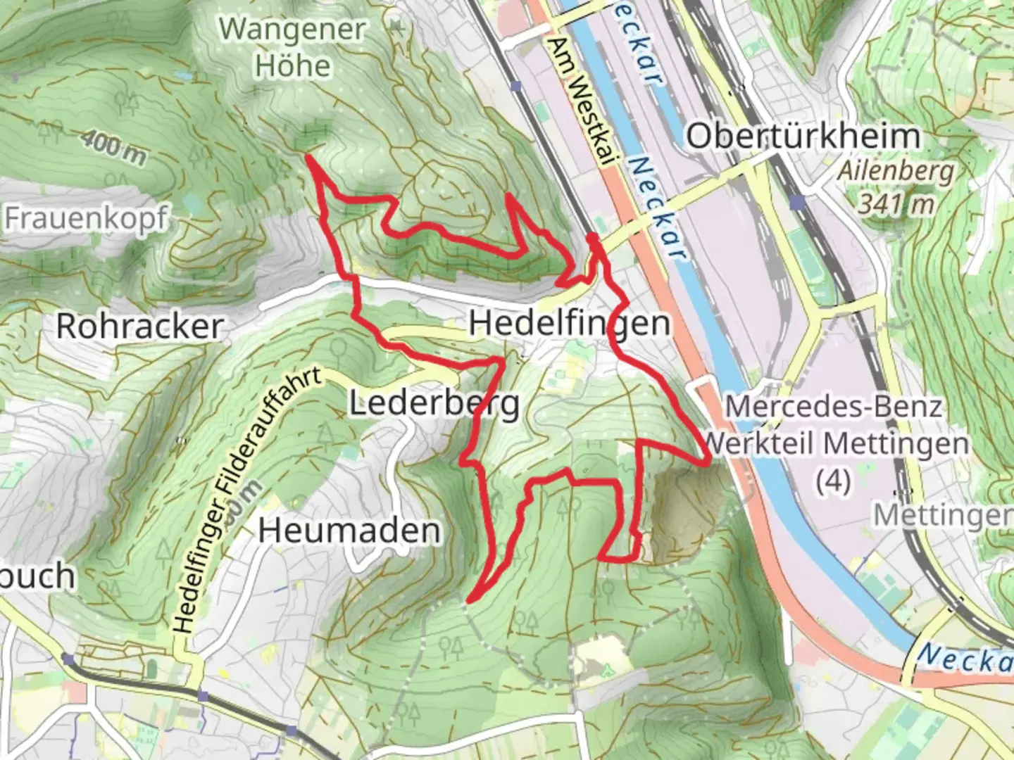 An image depicting the trail Hedelfinger Rundwanderweg and its surrounding area.