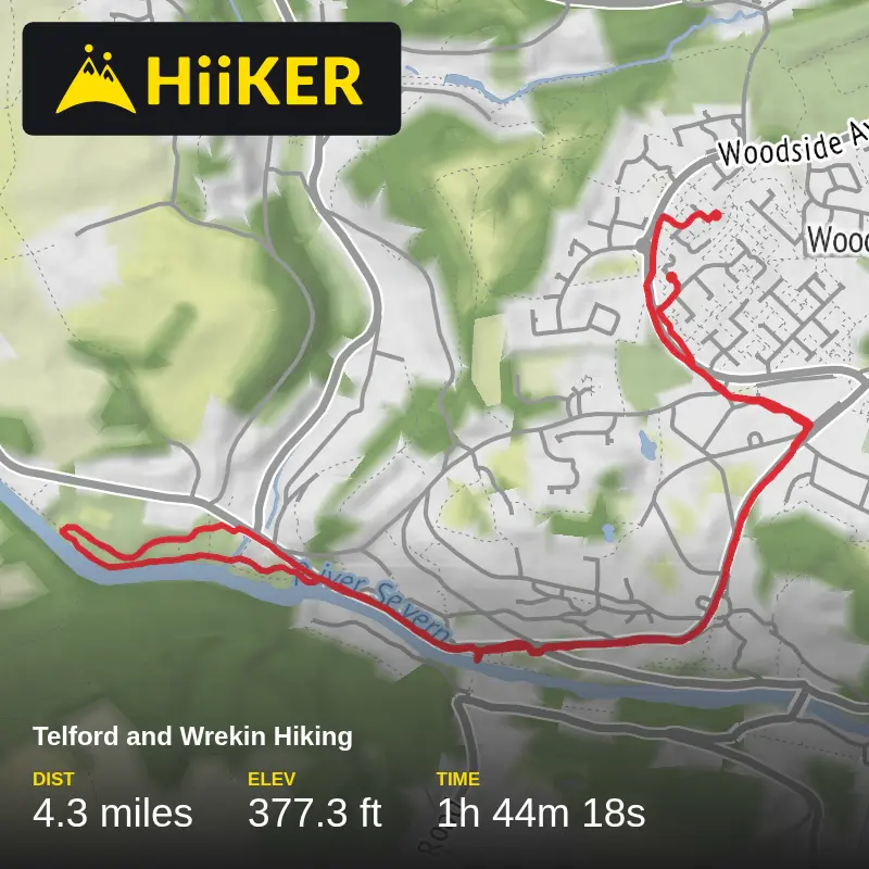 A map preview of the recording Telford and Wrekin Hiking.