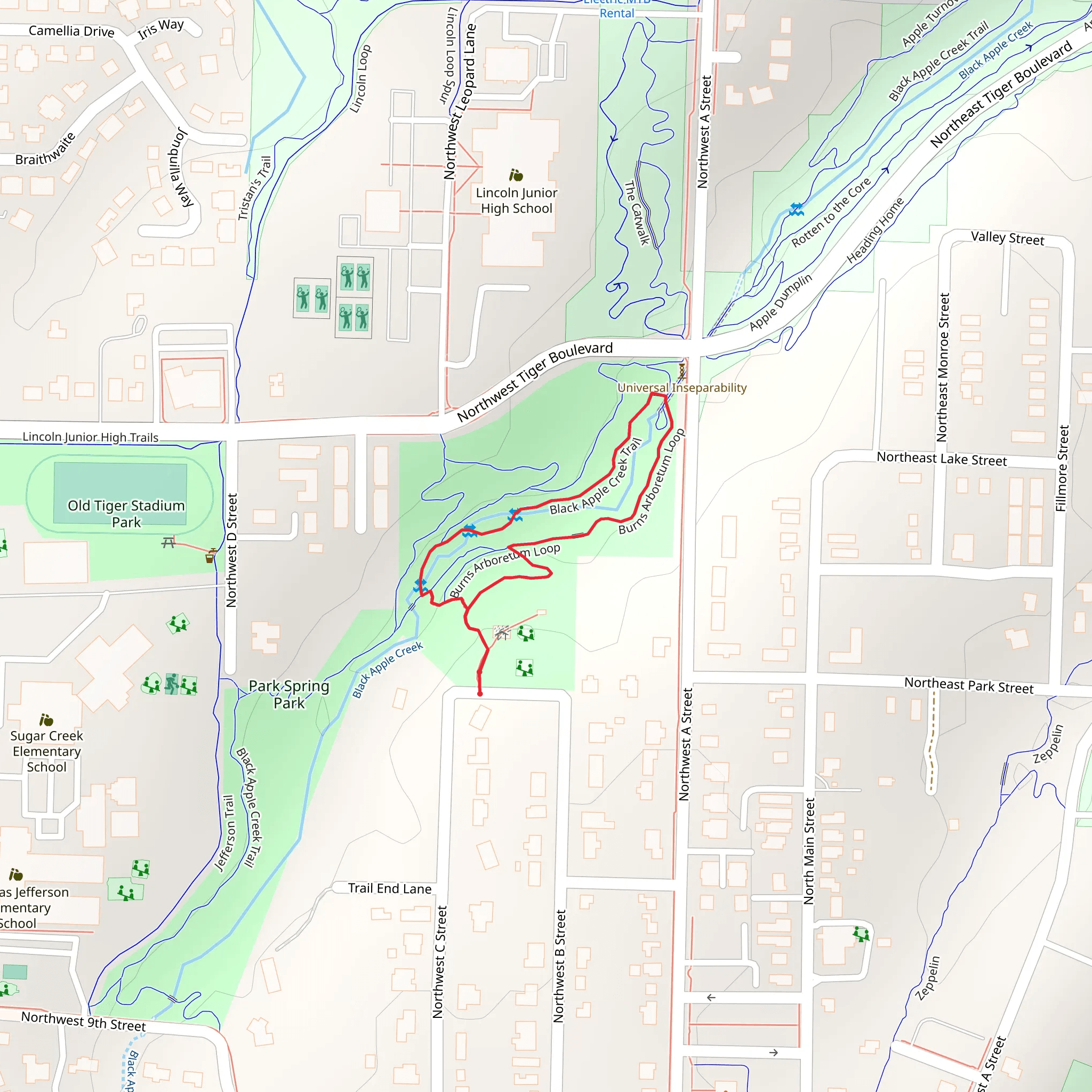 Black Apple Creek Trail and Burns Arboretum Loop mobile static map