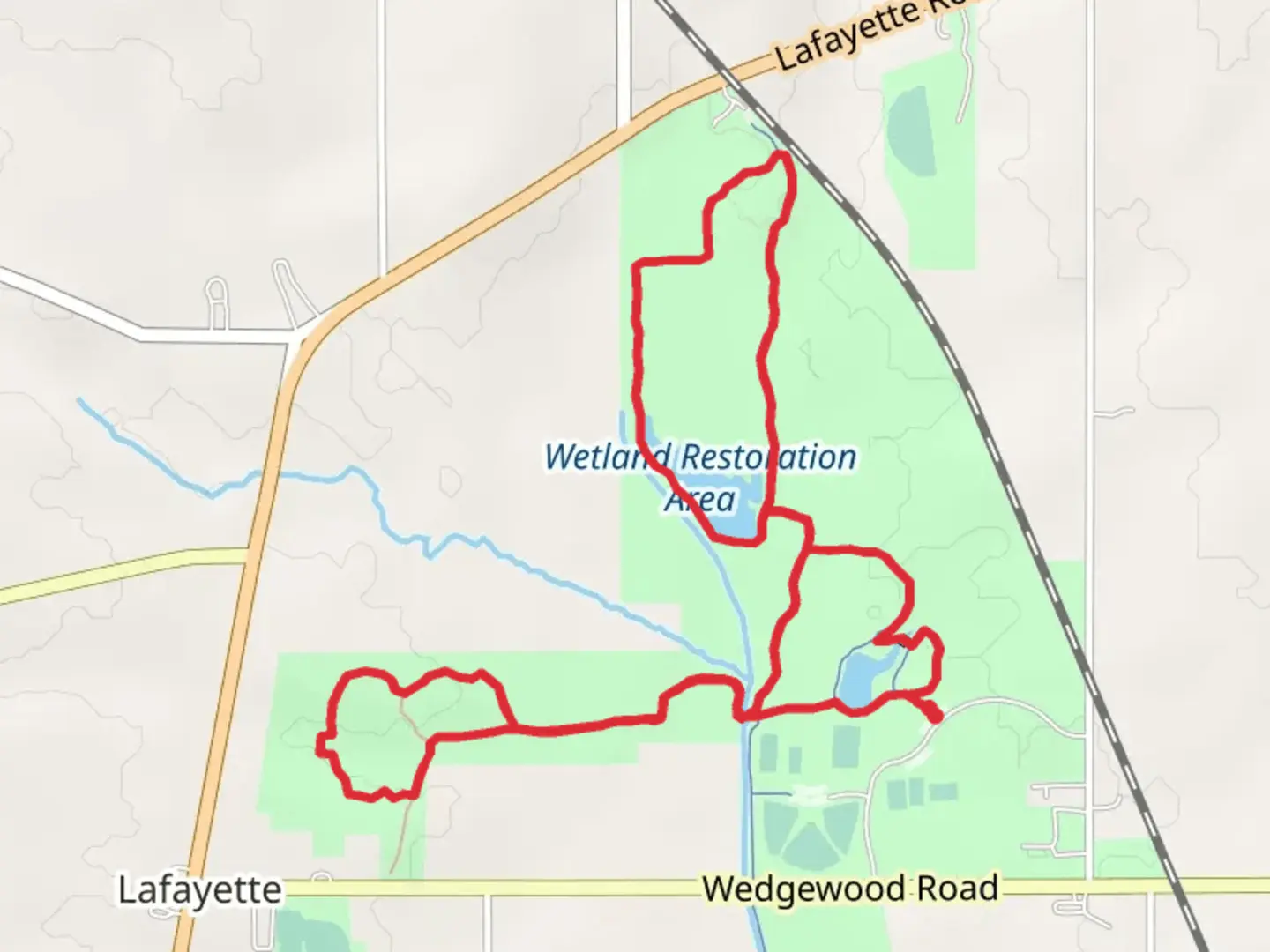 An image depicting the trail Wetland Restoration Area, Schleman Nature Preserve and Fishing Pond Loop and its surrounding area.