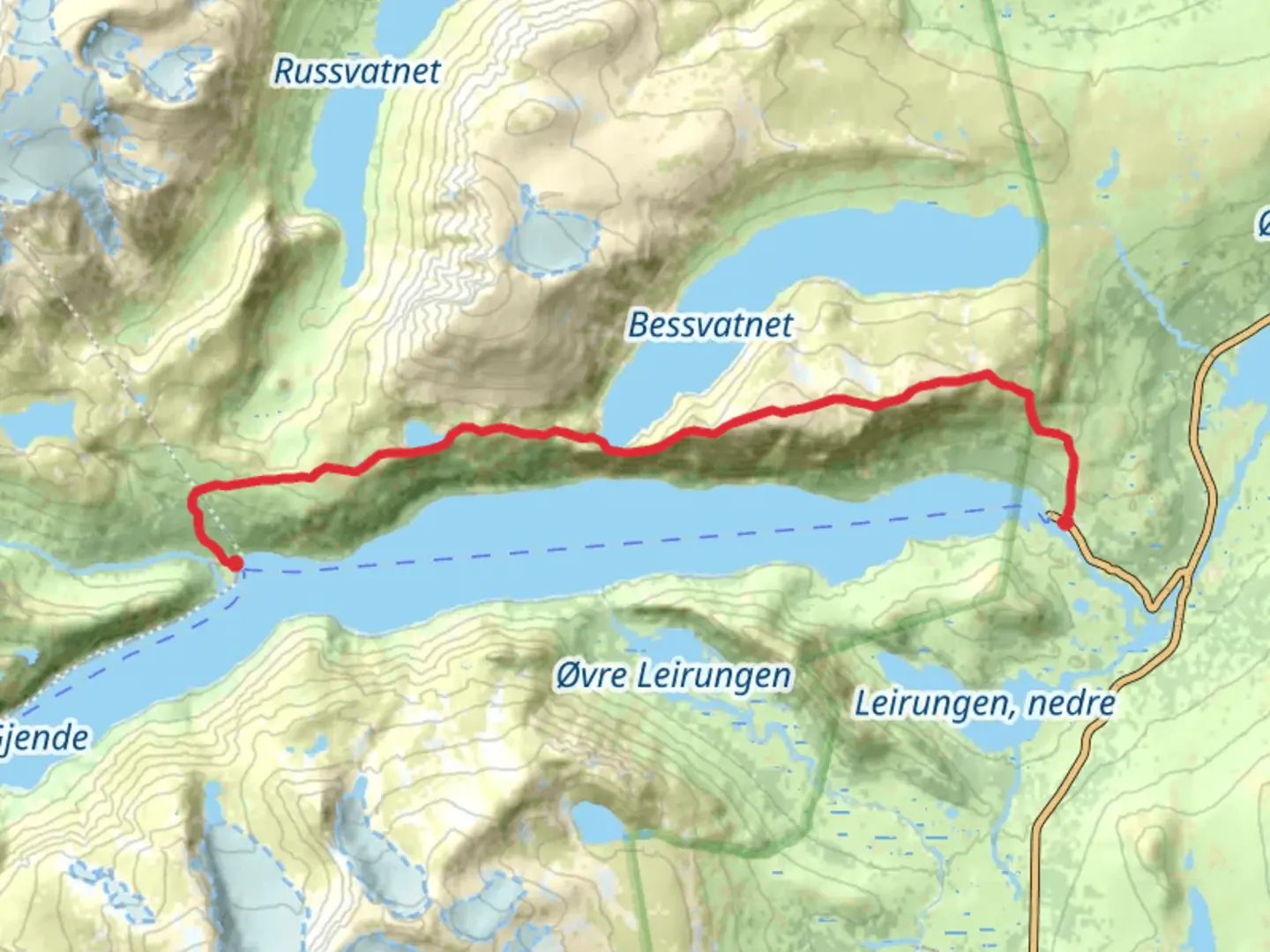 An image depicting the trail Besseggen and its surrounding area.