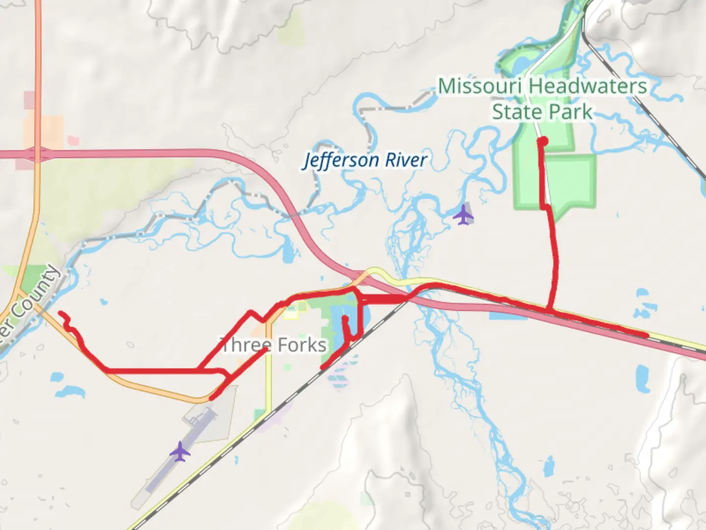 An image depicting the trail Headwaters Trail System and its surrounding area.