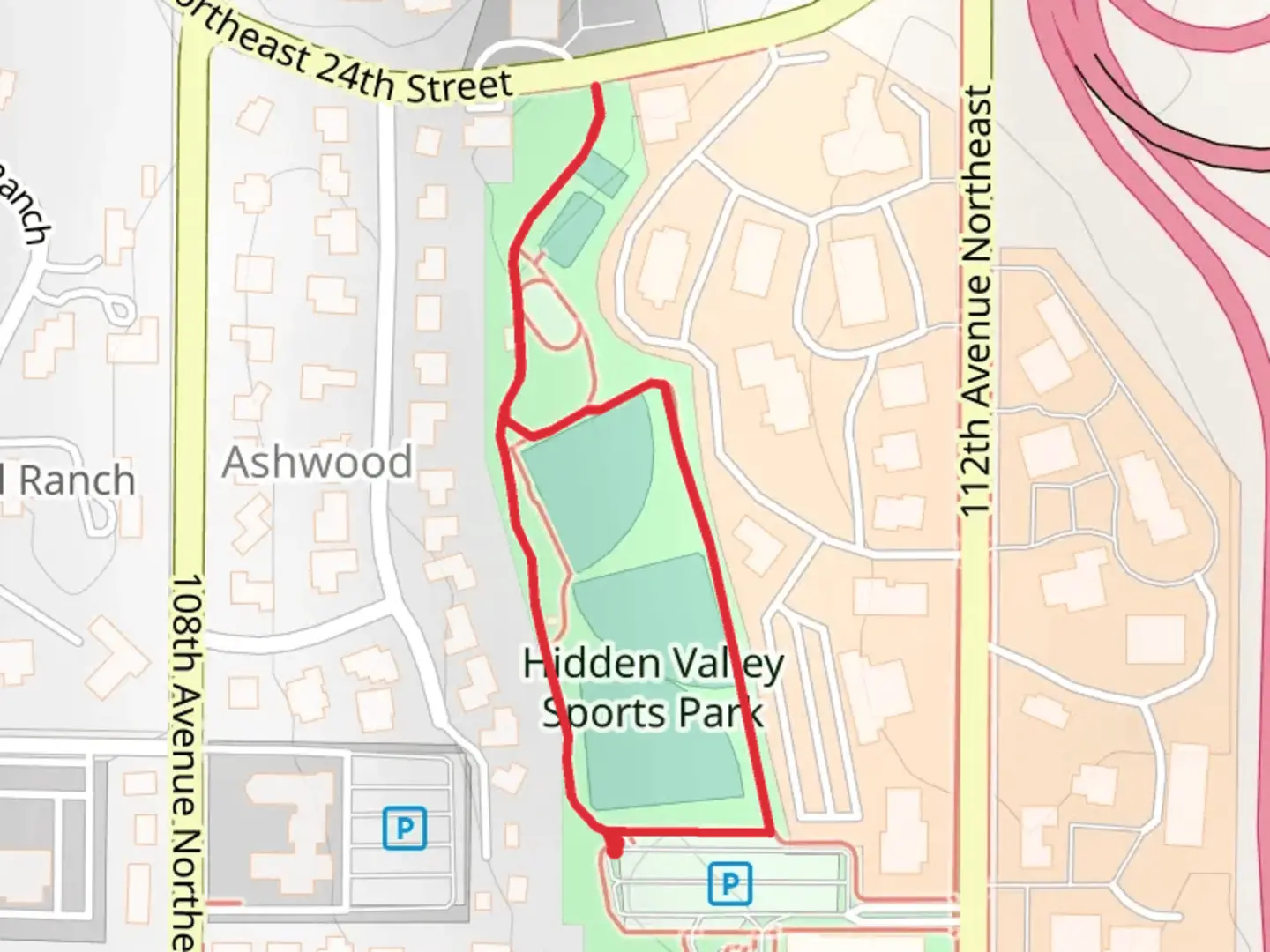 An image depicting the trail Hidden Valley Sports Park Loop and its surrounding area.