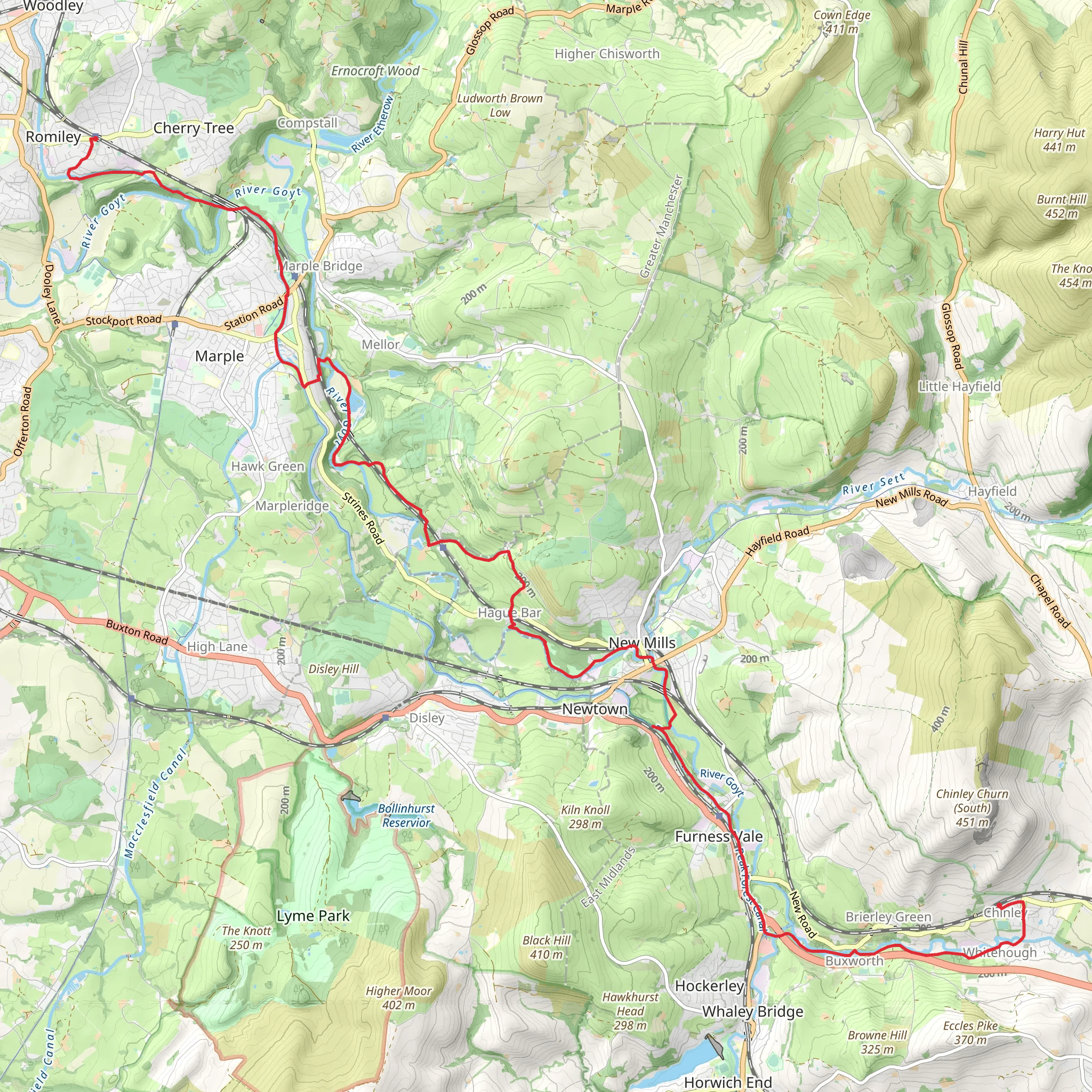 Steel Cotton Rail Trail Leg 4 - Chinley to Romiley mobile static map