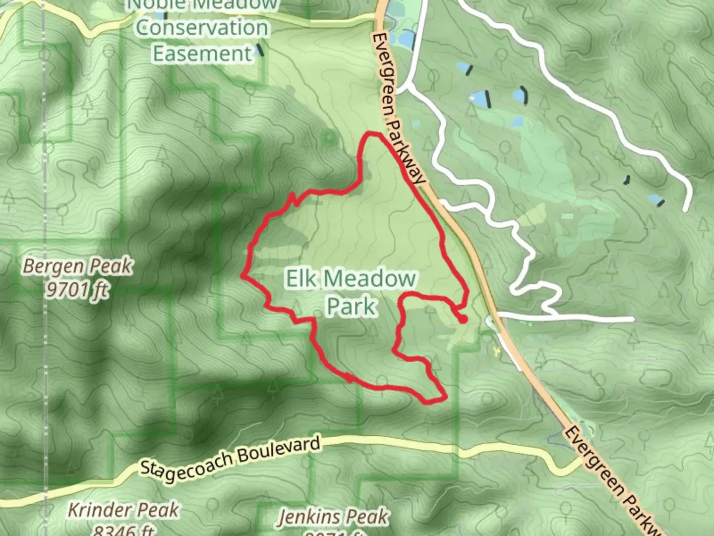 An image depicting the trail Painter's Pause - Meadow View - Sleepy S Loop Trail and its surrounding area.