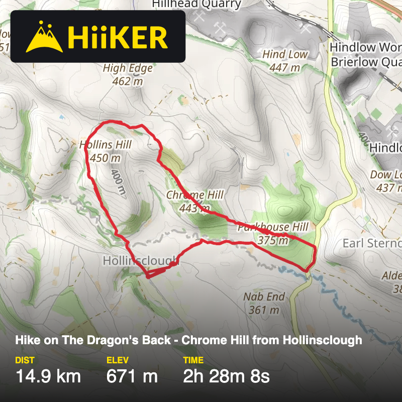 A map preview of the recording Hike on The Dragon's Back - Chrome Hill from Hollinsclough.