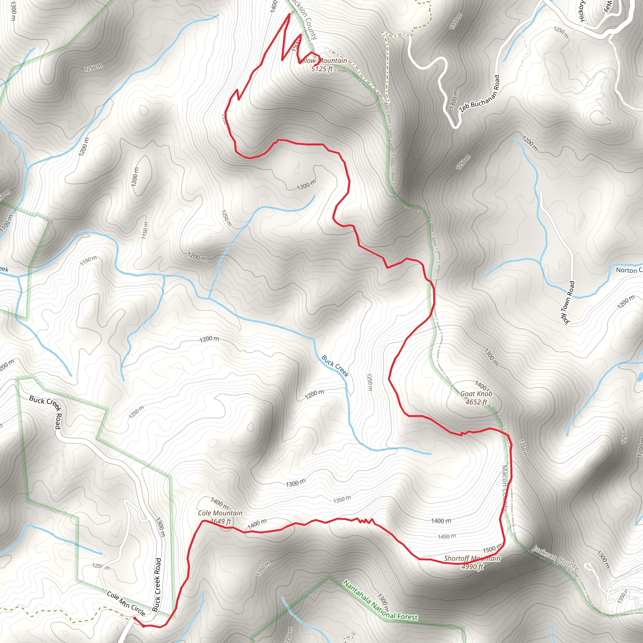 Nantahala Yellow Mountain Trail mobile static map