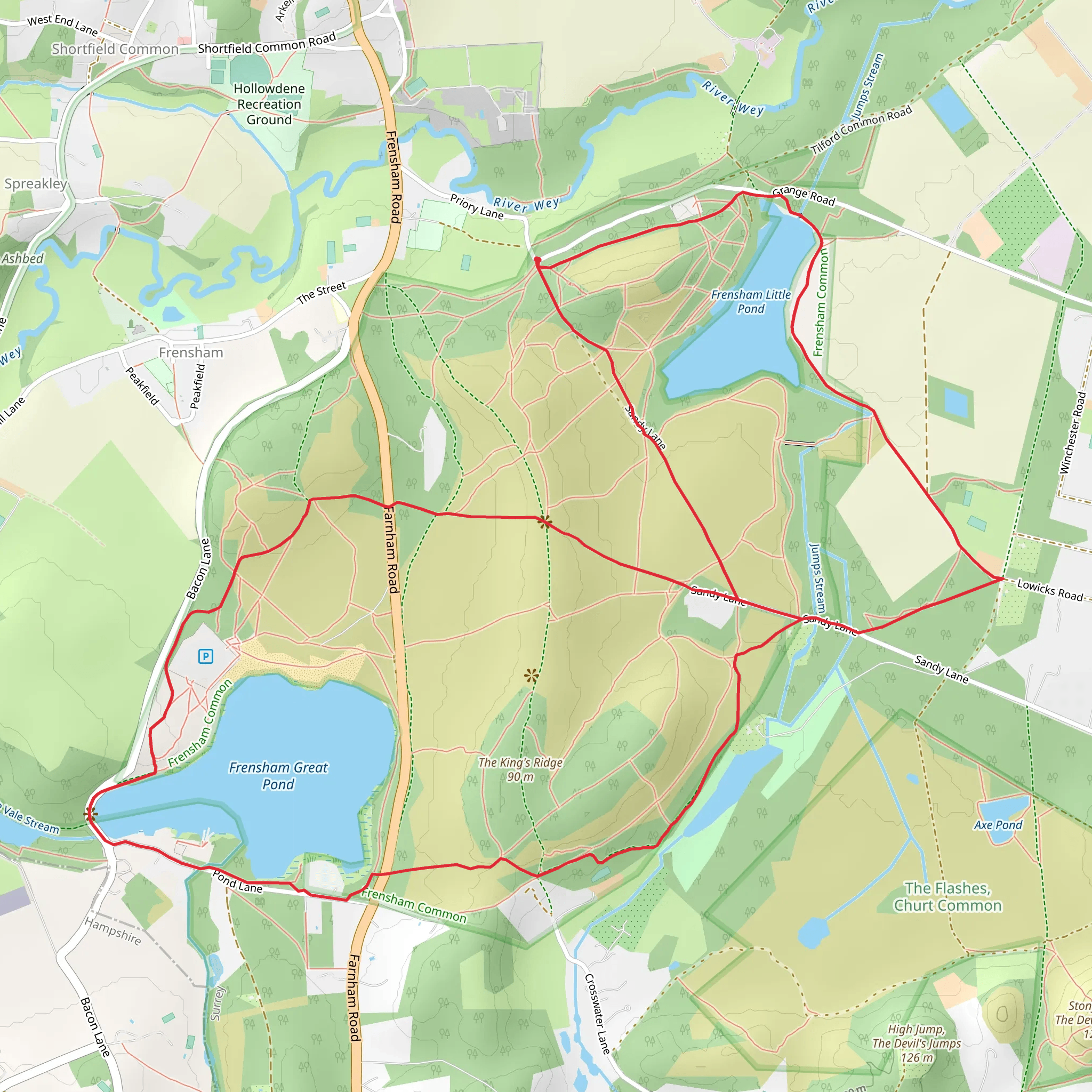 Frensham Ponds Loop mobile static map