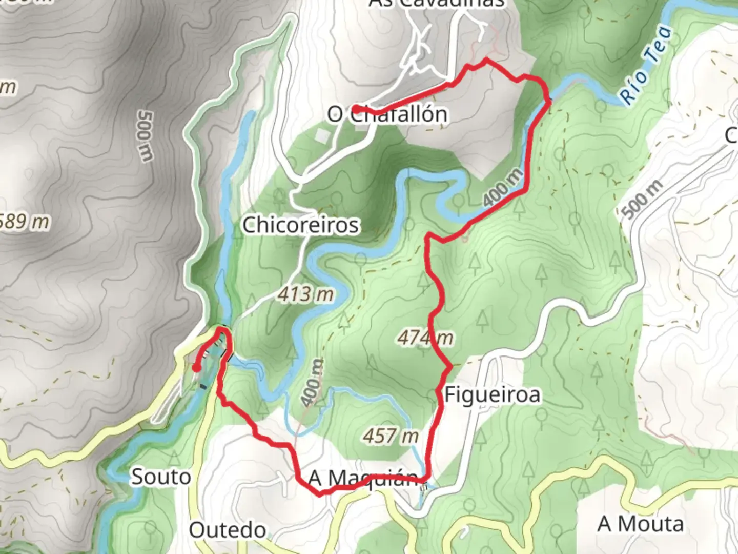 An image depicting the trail Path of Os Carranos PR G 95 and its surrounding area.