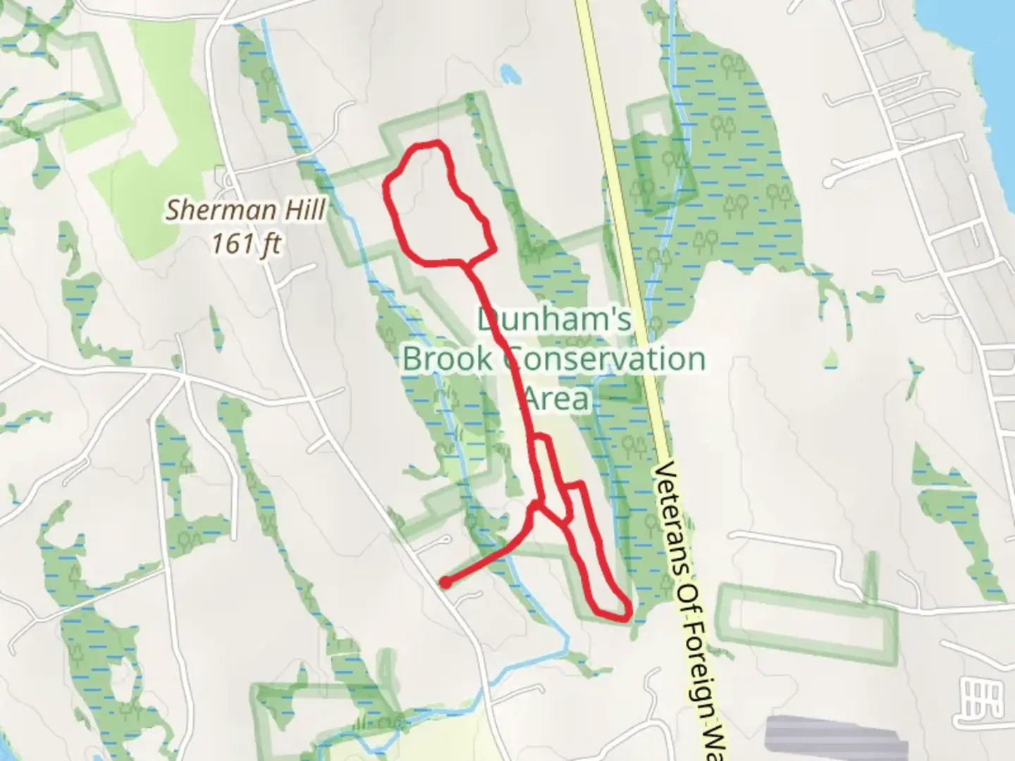 An image depicting the trail Dunhams Brook Loop and its surrounding area.