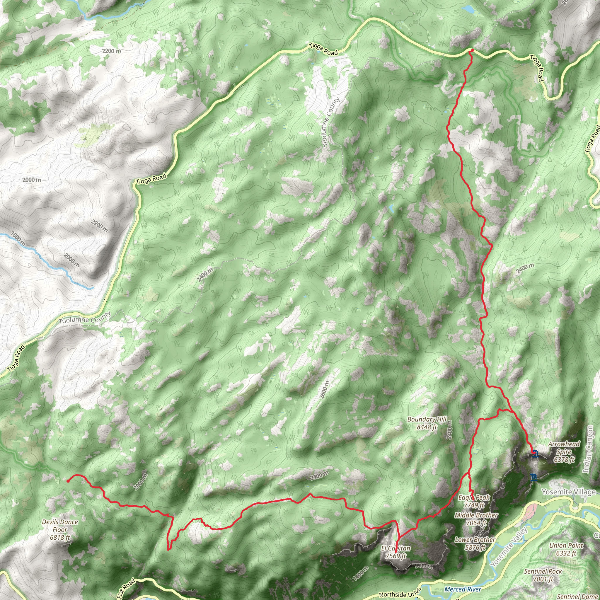 El Capitan, Eagle Peak and Lost Arrow Trail mobile static map