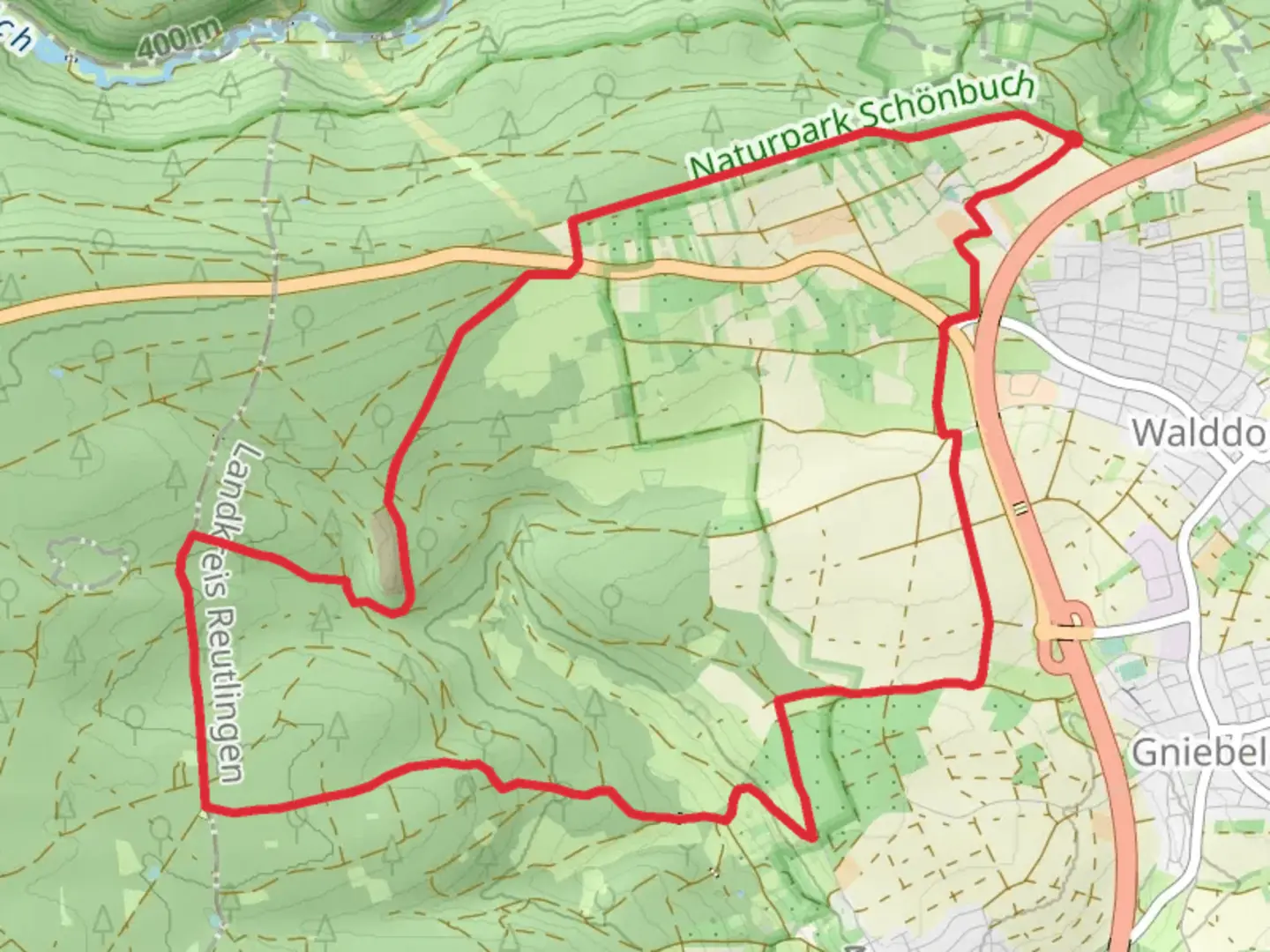 An image depicting the trail Gespann and EIchwasen Loop - Walddorf and its surrounding area.