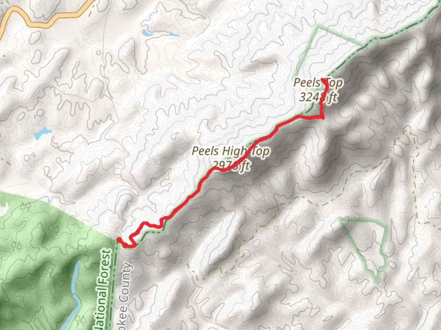 An image depicting the trail Peels Top via Unicoi Gap and its surrounding area.