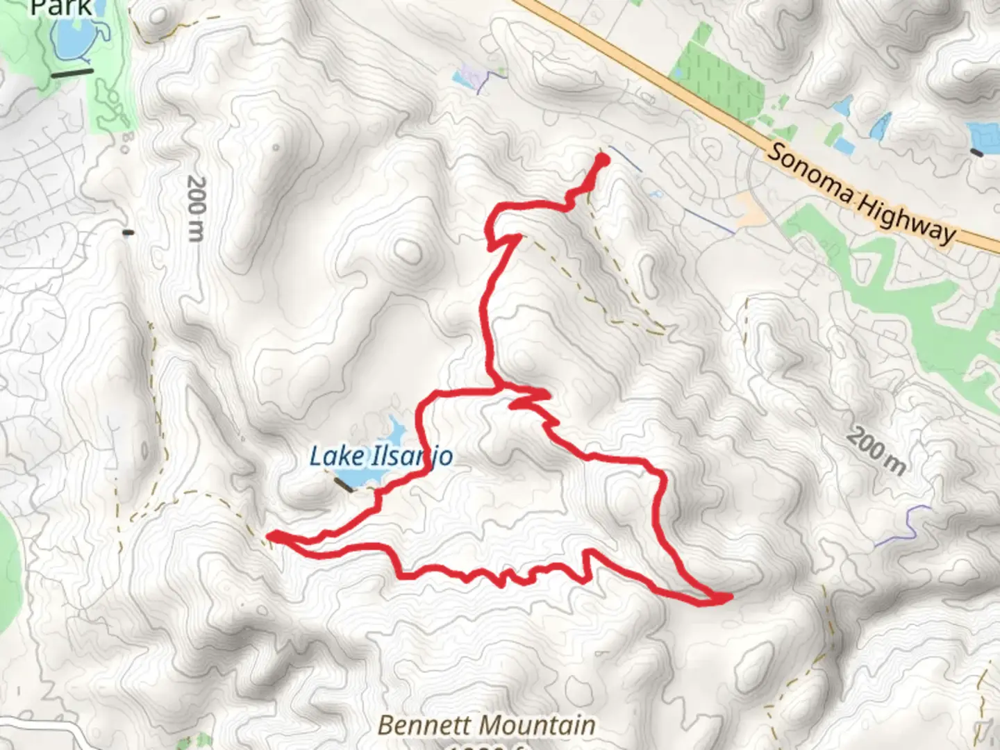 An image depicting the trail Steve's S, South Burma and Lake Ilsanjo Loop Trail and its surrounding area.