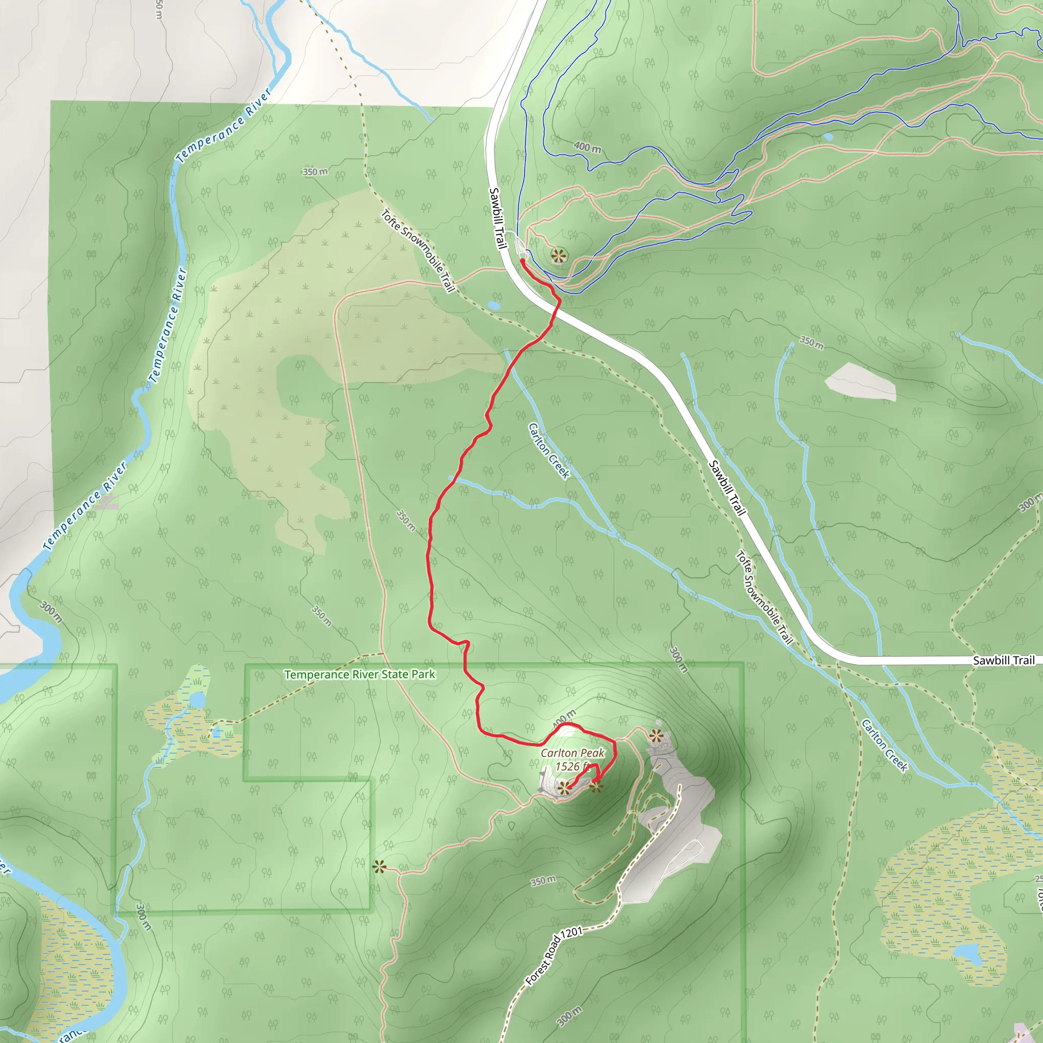 Carlton peak via Superior Hiking Trail mobile static map