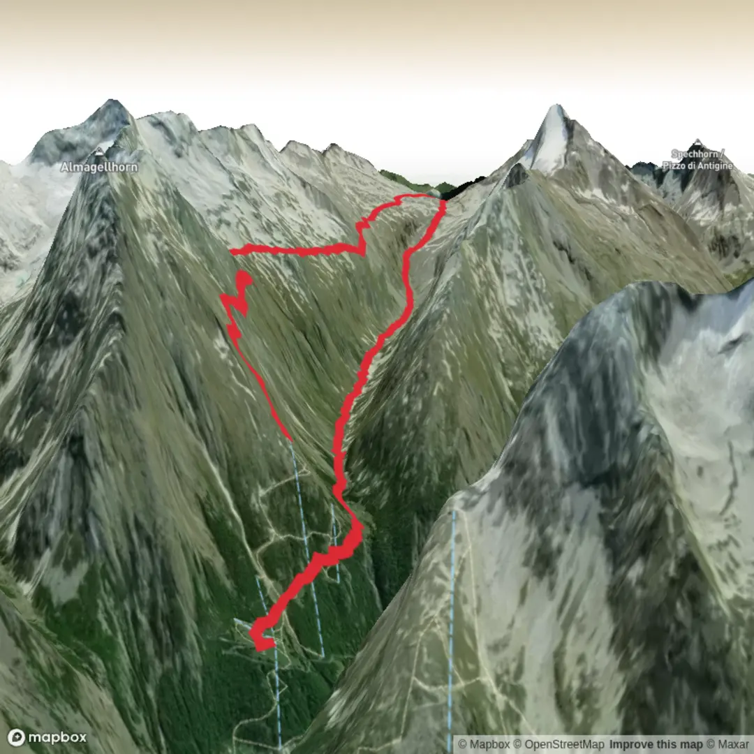 An image depicting the trail Hike from Saas-Almagell - Antronapass - Heidbodme and its surrounding area.