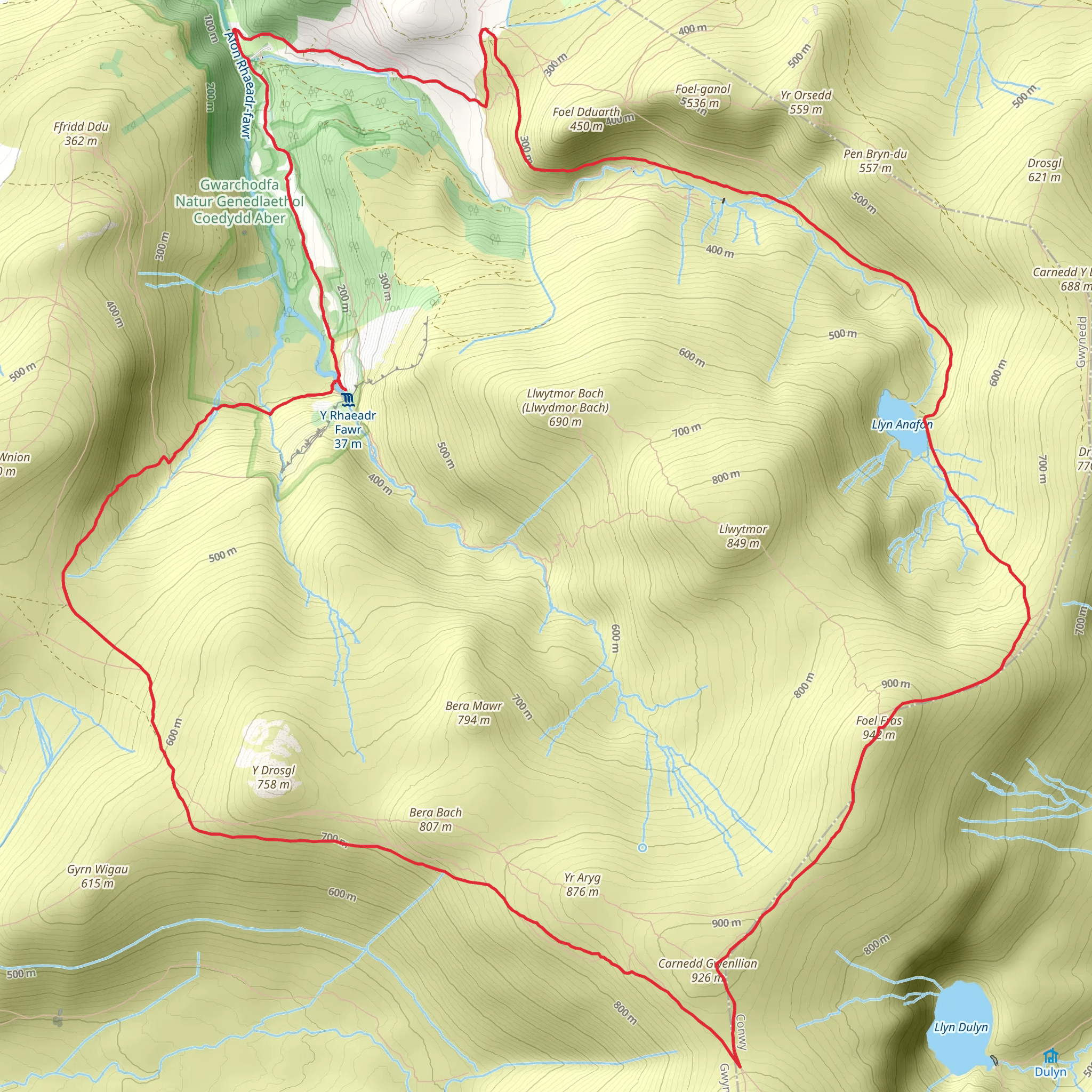 Aber Falls and Northern Carneddau (2) mobile static map