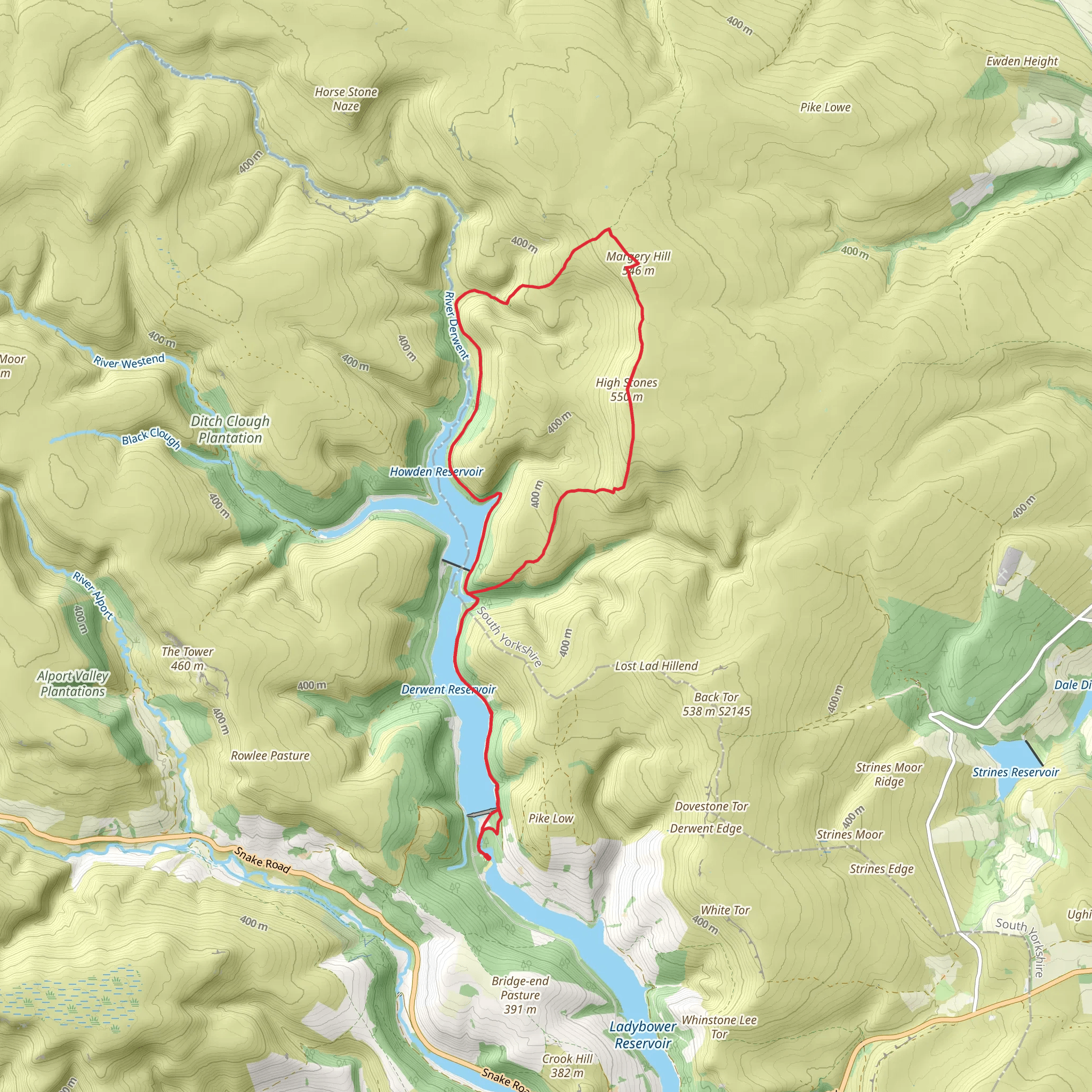 Derwent and Howden Reservoirs - Margery Hill and Howden Edge mobile static map