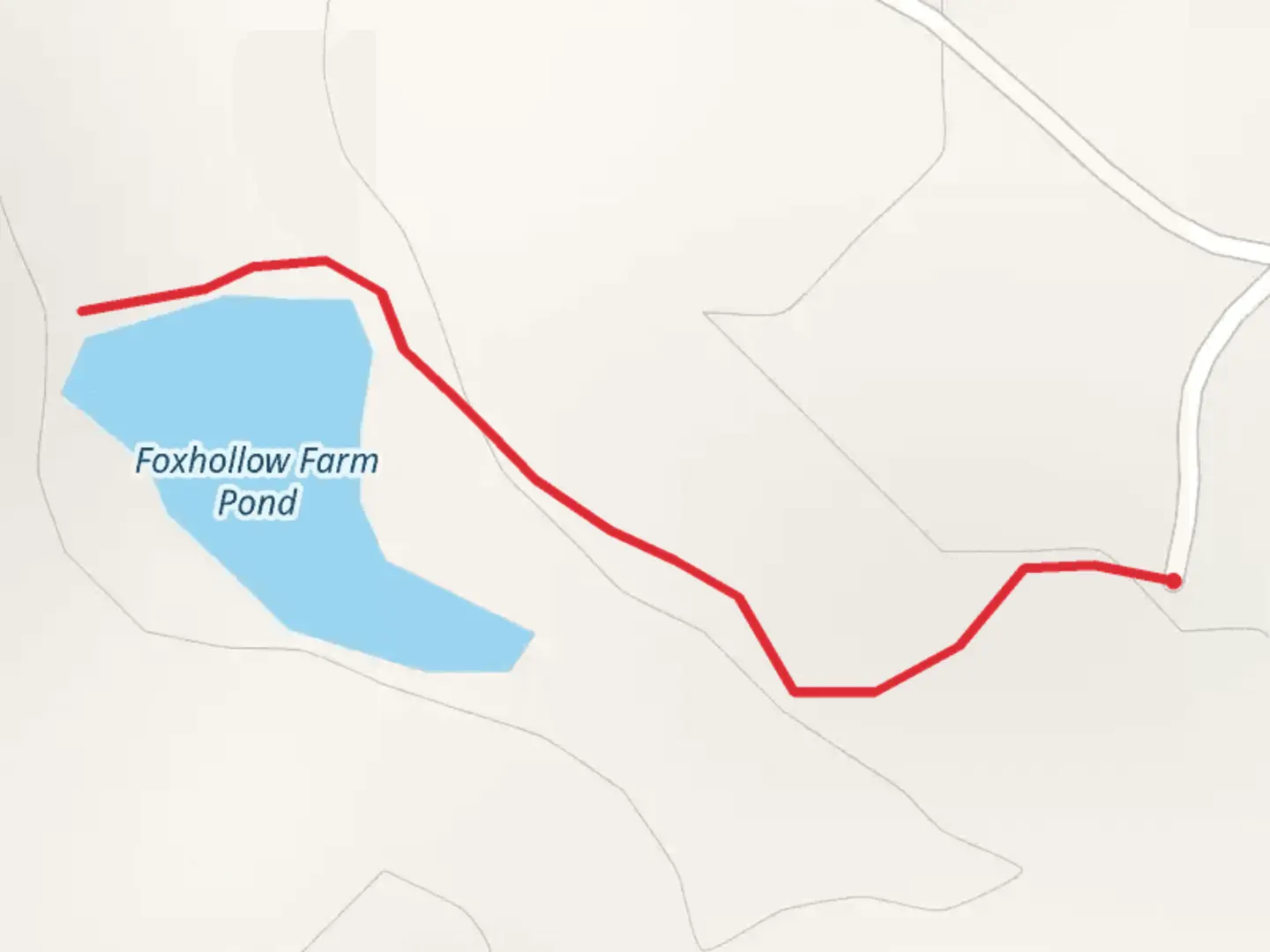 An image depicting the trail Foxhollow Farm Pond and its surrounding area.