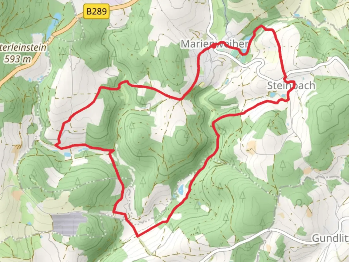 An image depicting the trail Zechteich via Fraenkisches Steinreich and its surrounding area.