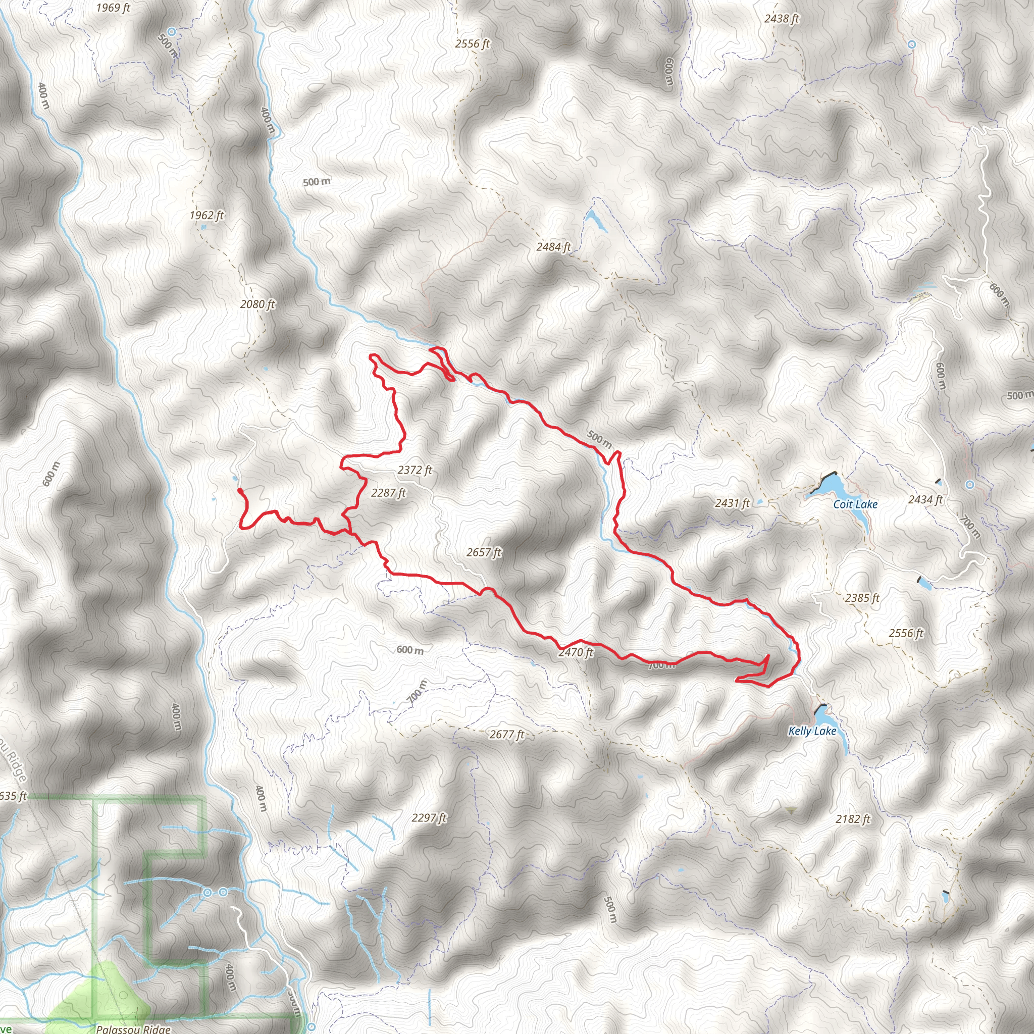 Cross Canyon Trail and Coit Spring Loop Trail mobile static map